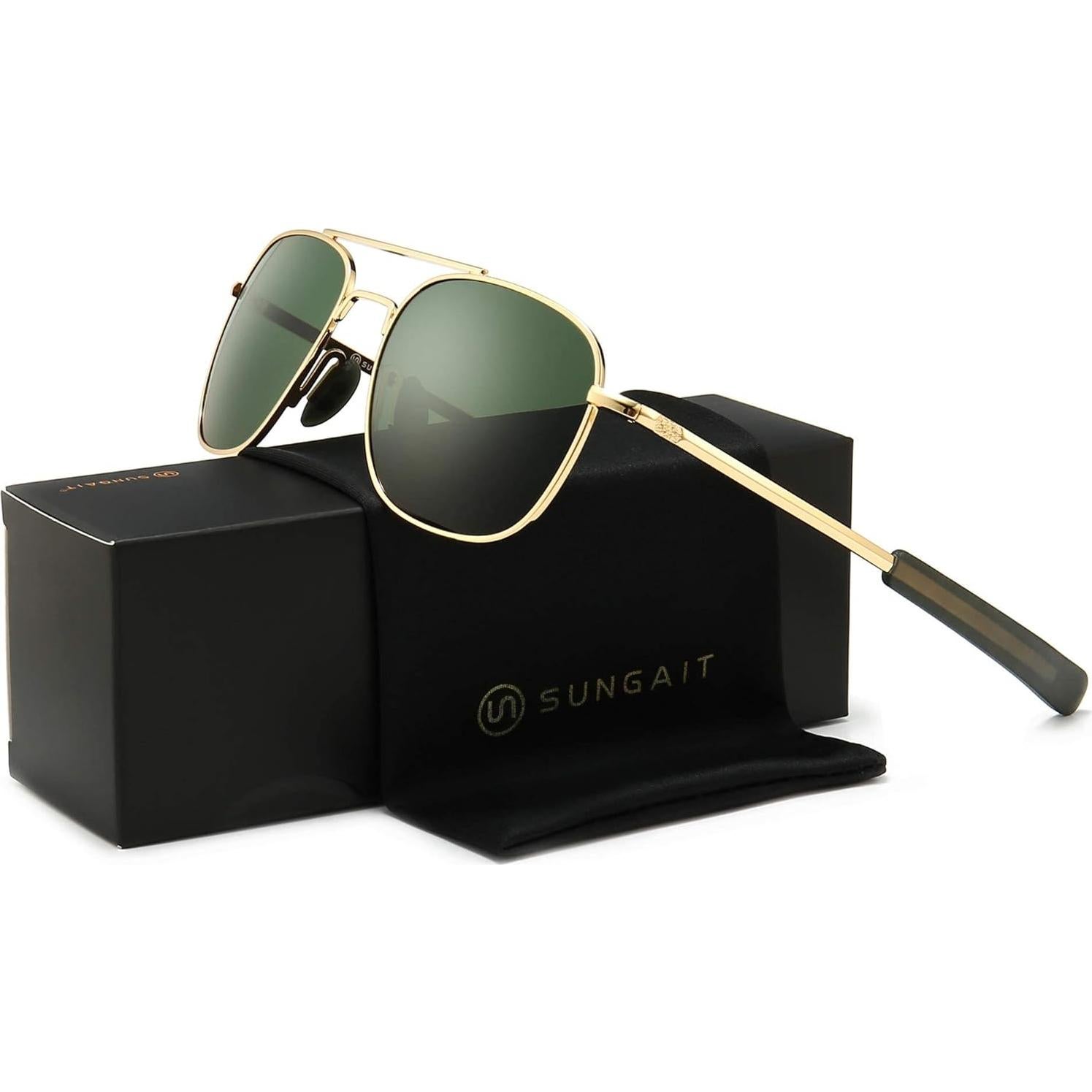 Gafas de sol piloto SUNGAIT con lentes polarizados verdes