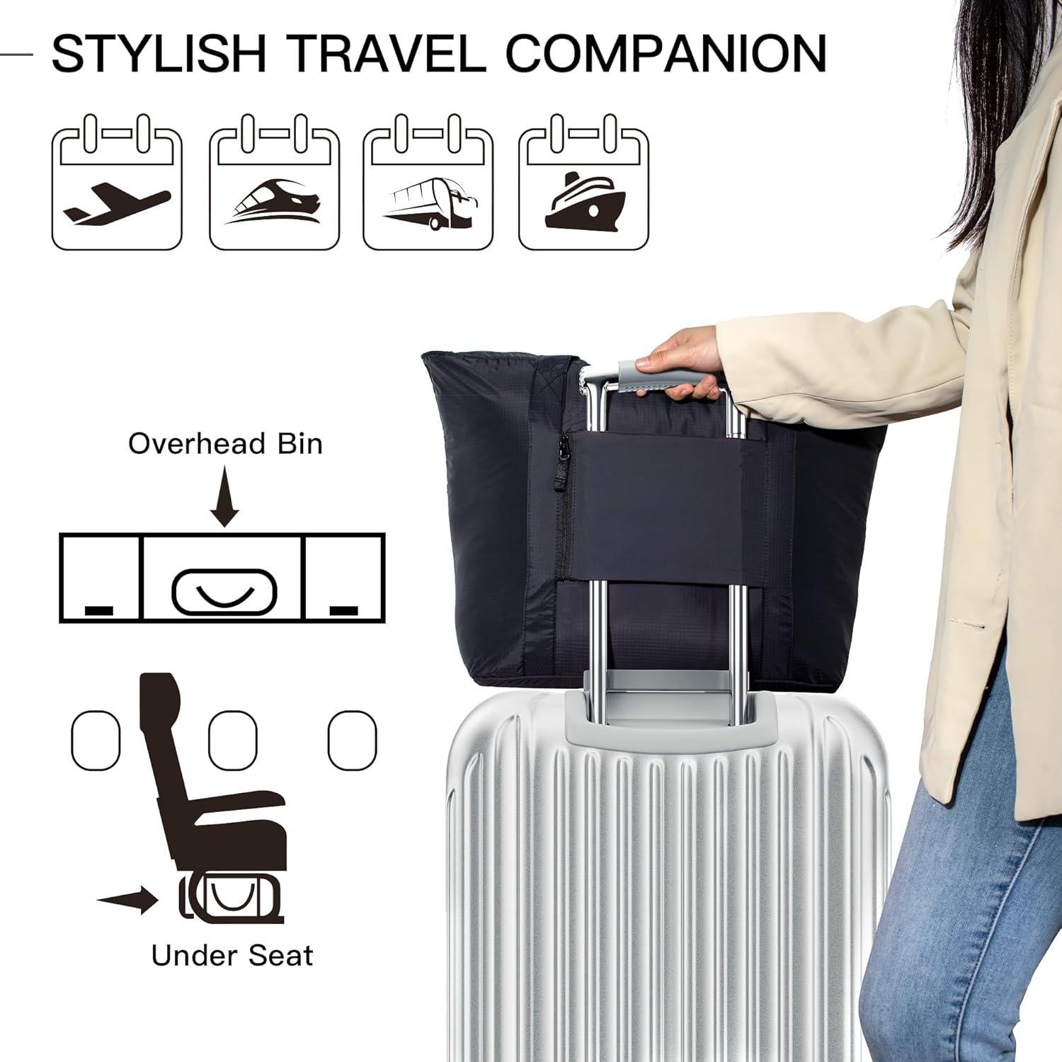 Bolsa Tote Plegable de Nailon 25L Negra - Ligera y Compacta