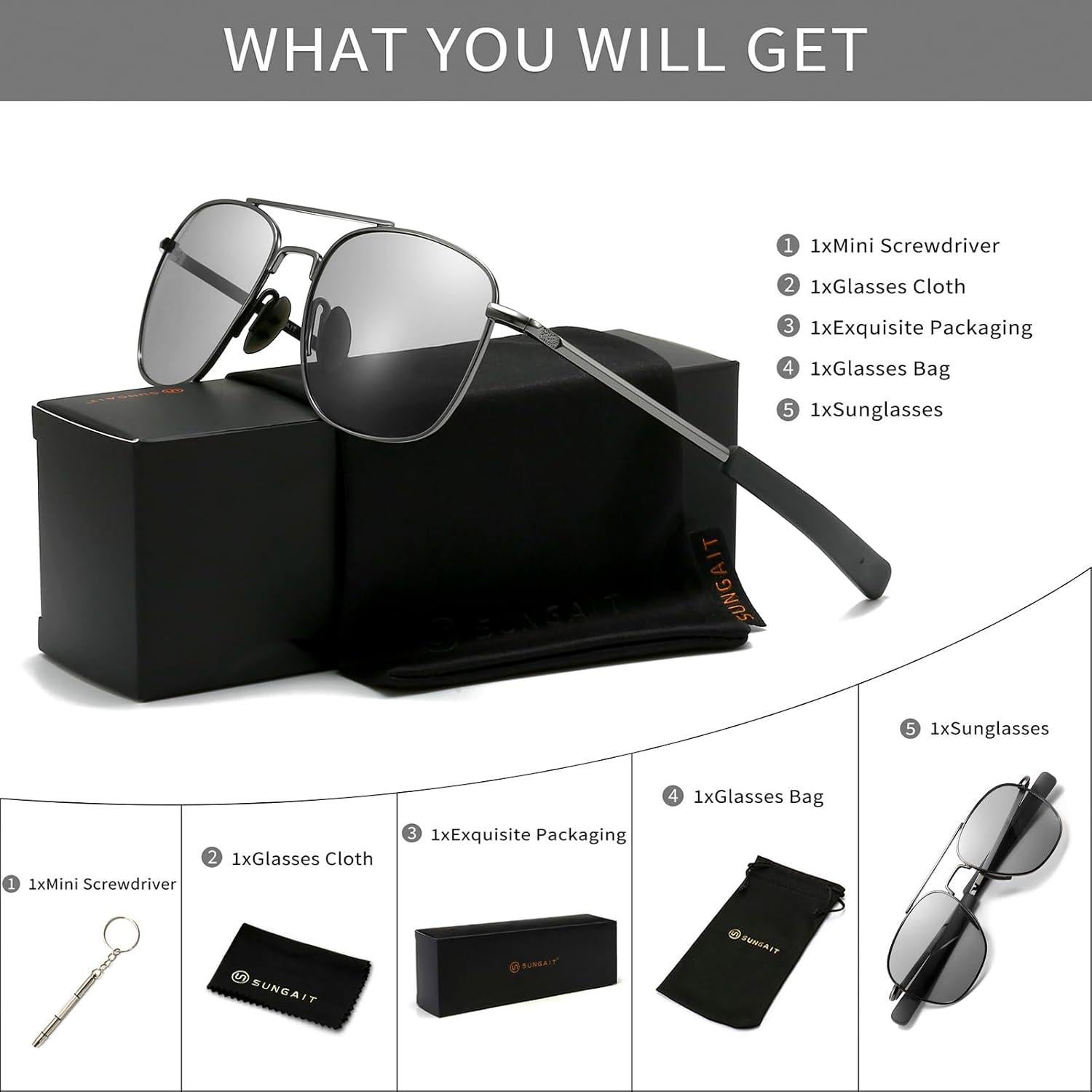 Gafas de sol piloto SUNGAIT con lentes fotocromáticos UV400