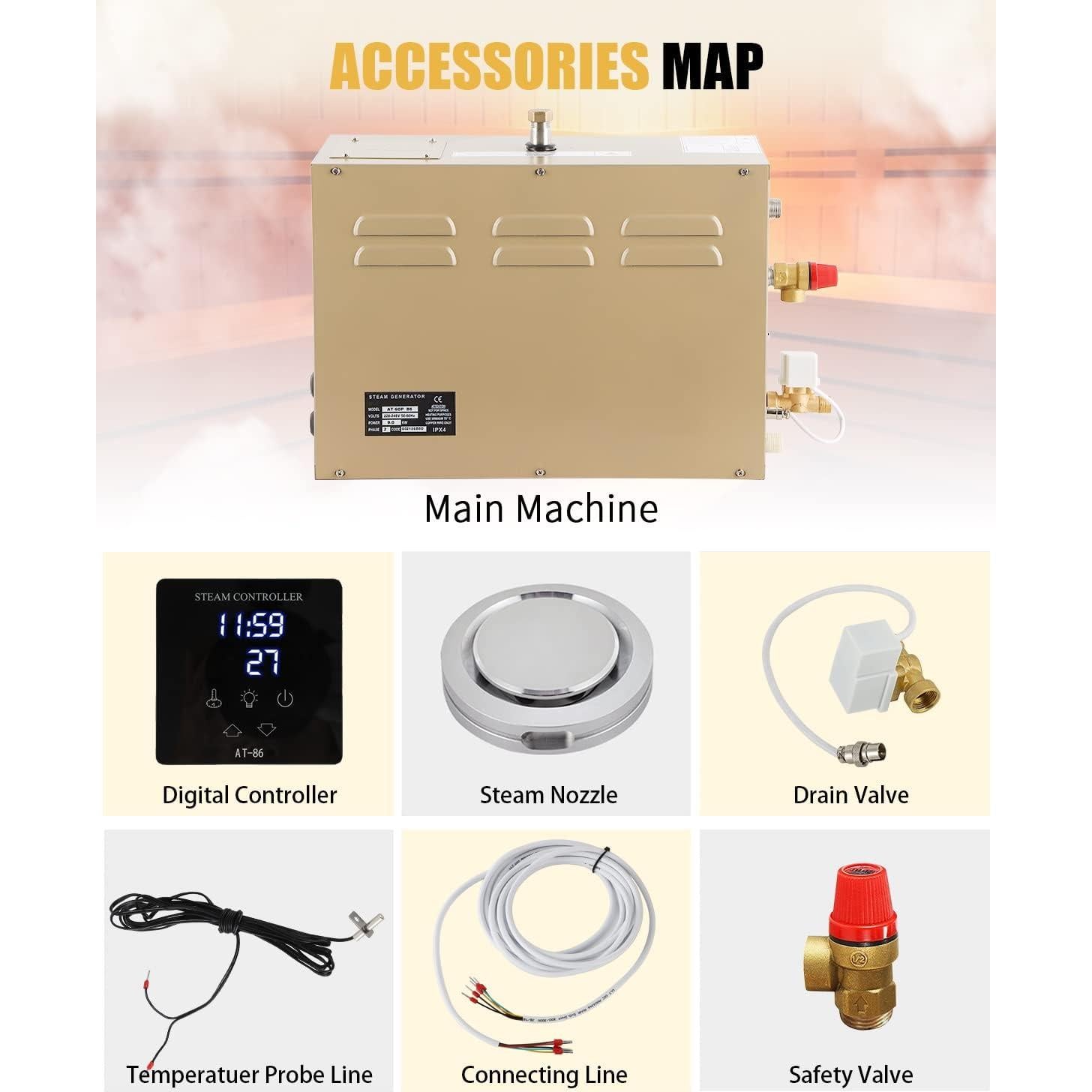 Generador de Vapor CGOLDENWALL 7.5KW Drenaje Automático 240V