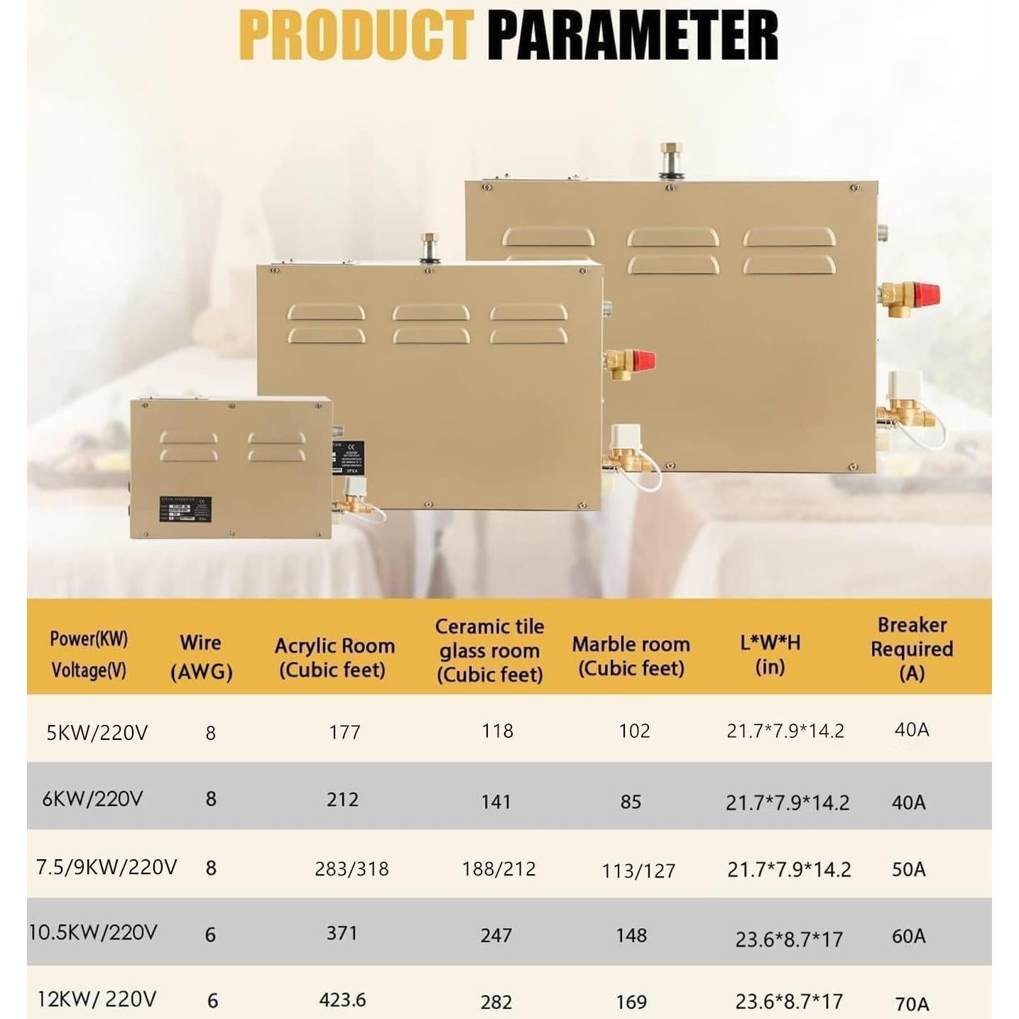 Generador de Vapor CGOLDENWALL 5kW Ducha de Vapor Compacta