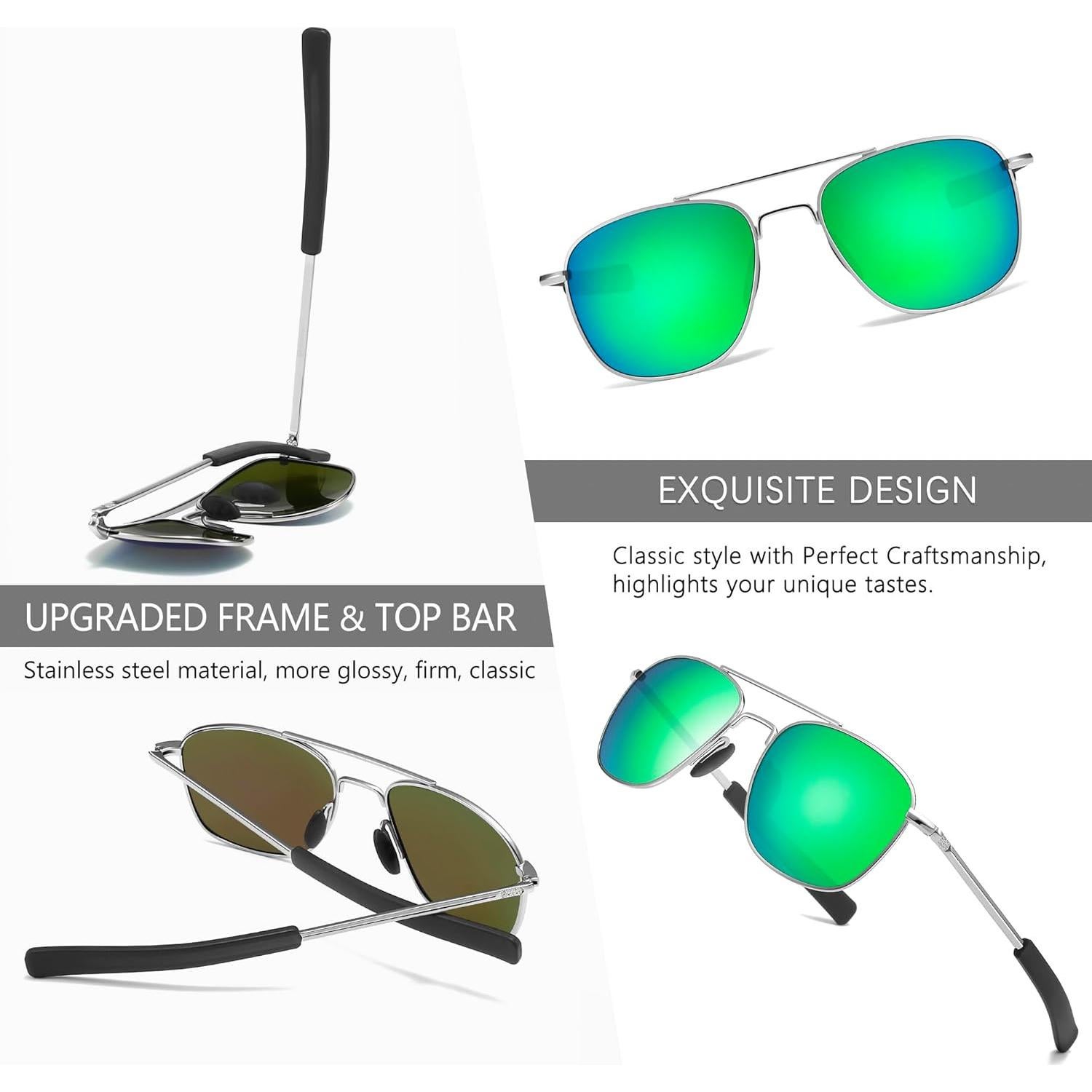 Gafas de sol piloto SUNGAIT con lentes polarizados verdes