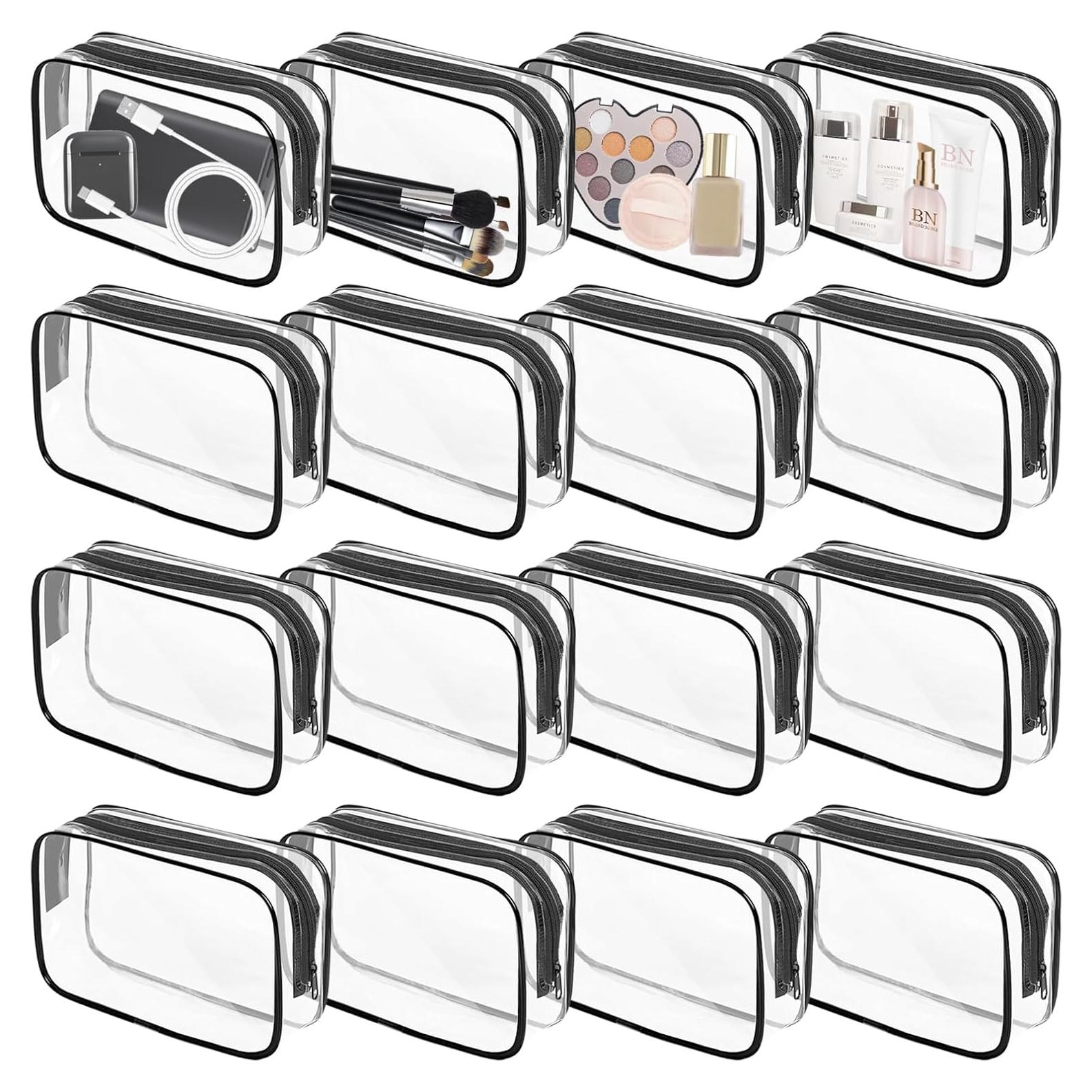 16 Bolsas de Maquillaje Transparentes TSA PVC Impermeables Negro