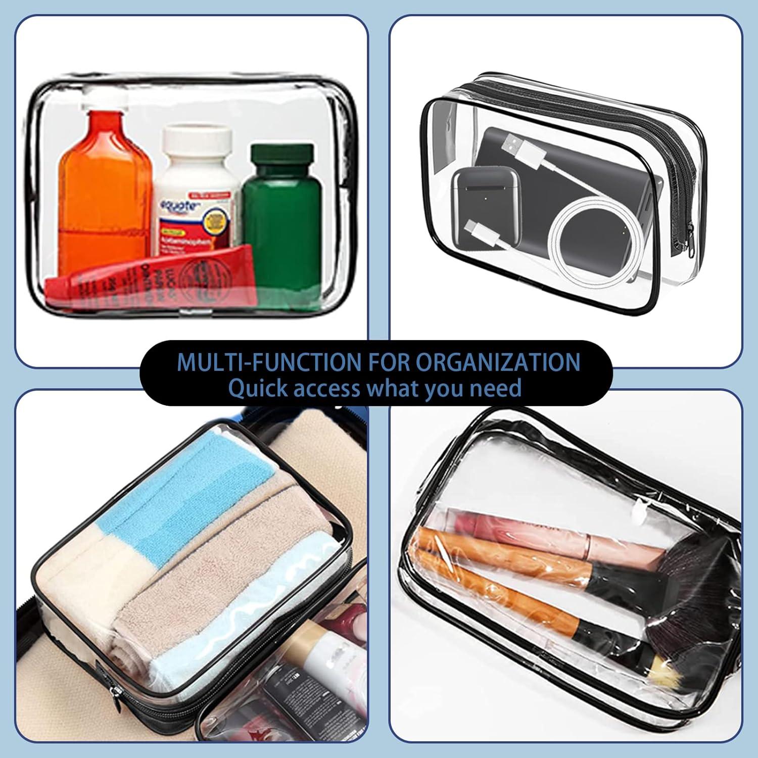 16 Bolsas de Maquillaje Transparentes TSA PVC Impermeables Negro
