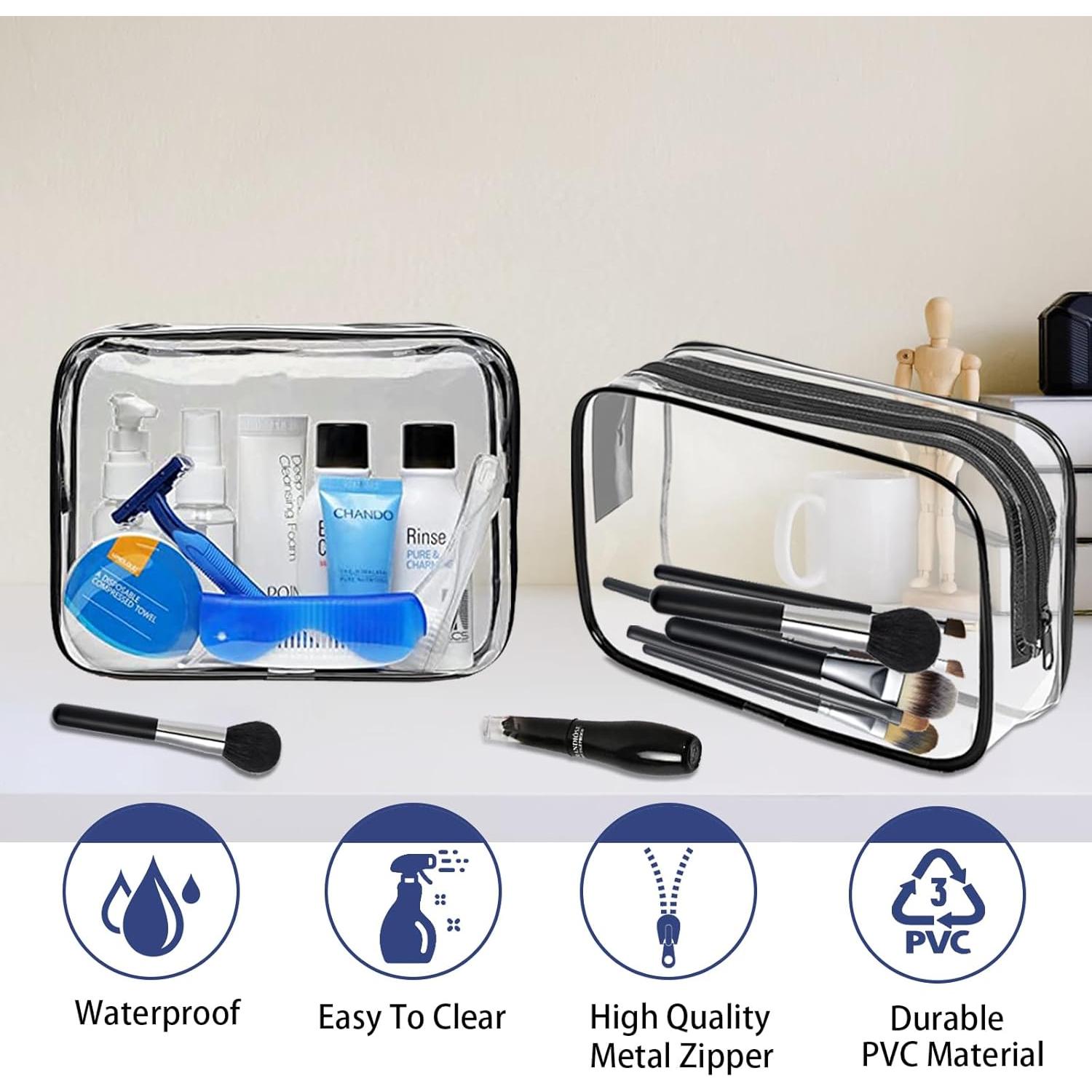 16 Bolsas de Maquillaje Transparentes TSA PVC Impermeables Negro