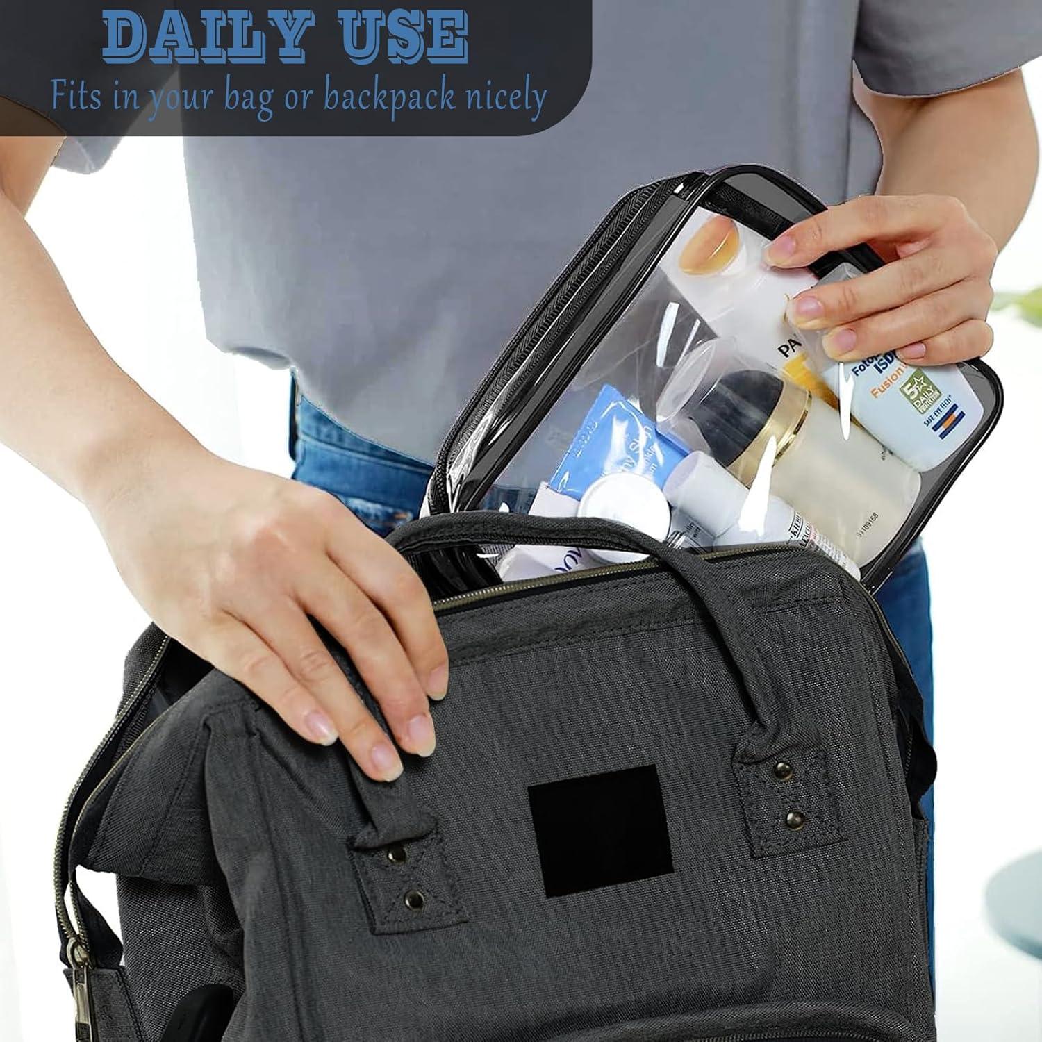 16 Bolsas de Maquillaje Transparentes TSA PVC Impermeables Negro