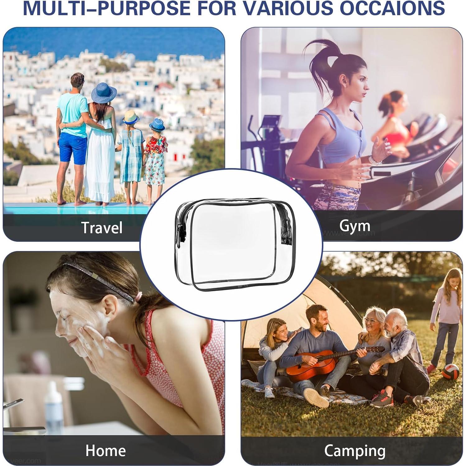 16 Bolsas de Maquillaje Transparentes TSA PVC Impermeables Negro