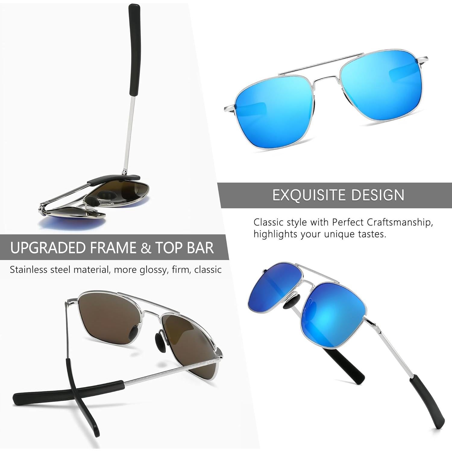 Gafas de sol piloto SUNGAIT con lentes polarizados azul