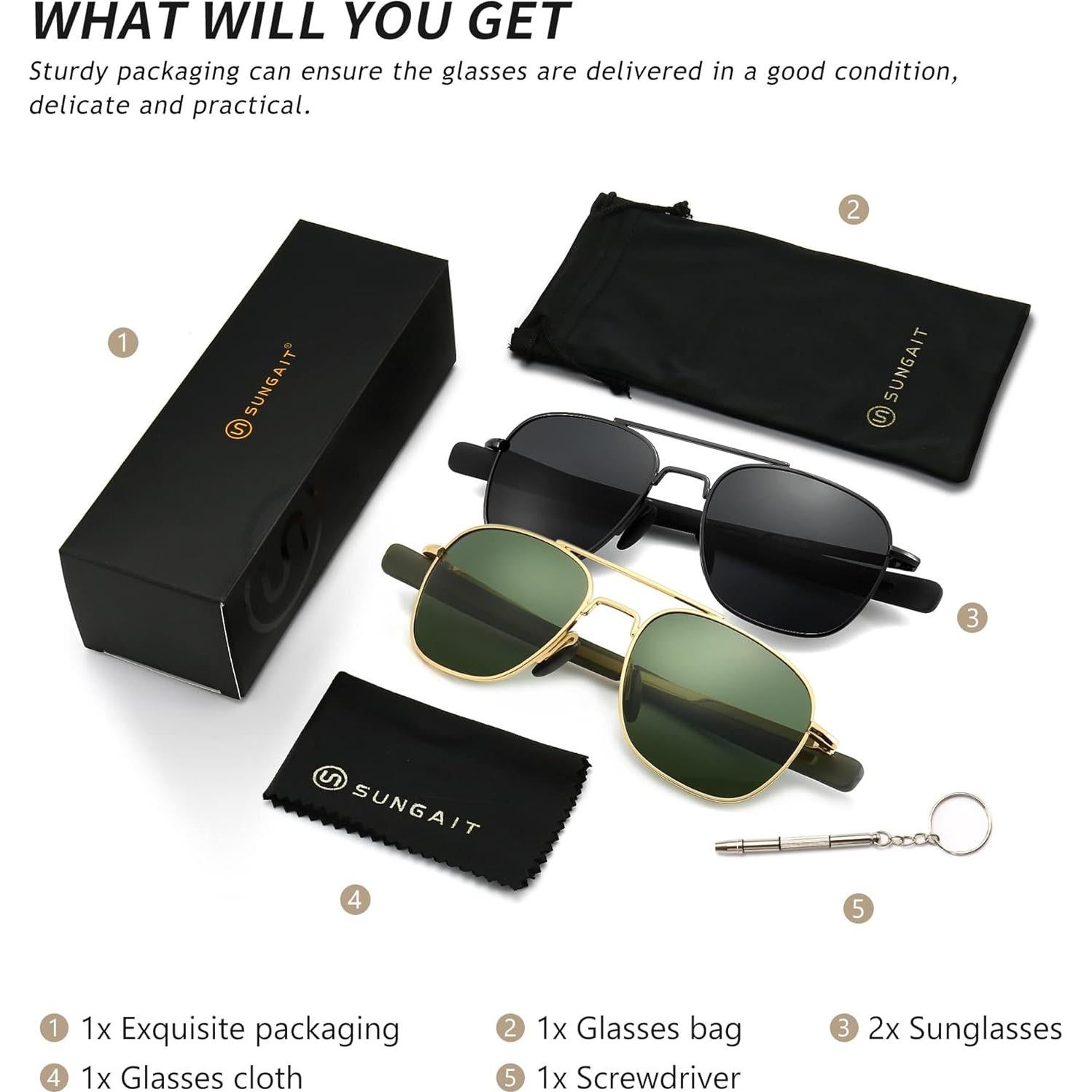 Gafas de sol piloto SUNGAIT polarizadas para hombres