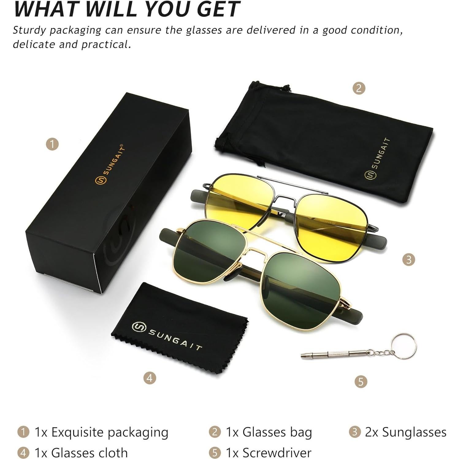 Gafas de sol piloto SUNGAIT polarizadas para hombres