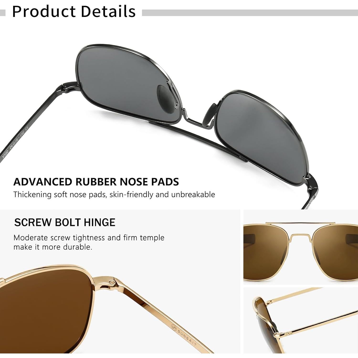 Gafas de sol piloto SUNGAIT polarizadas para hombres