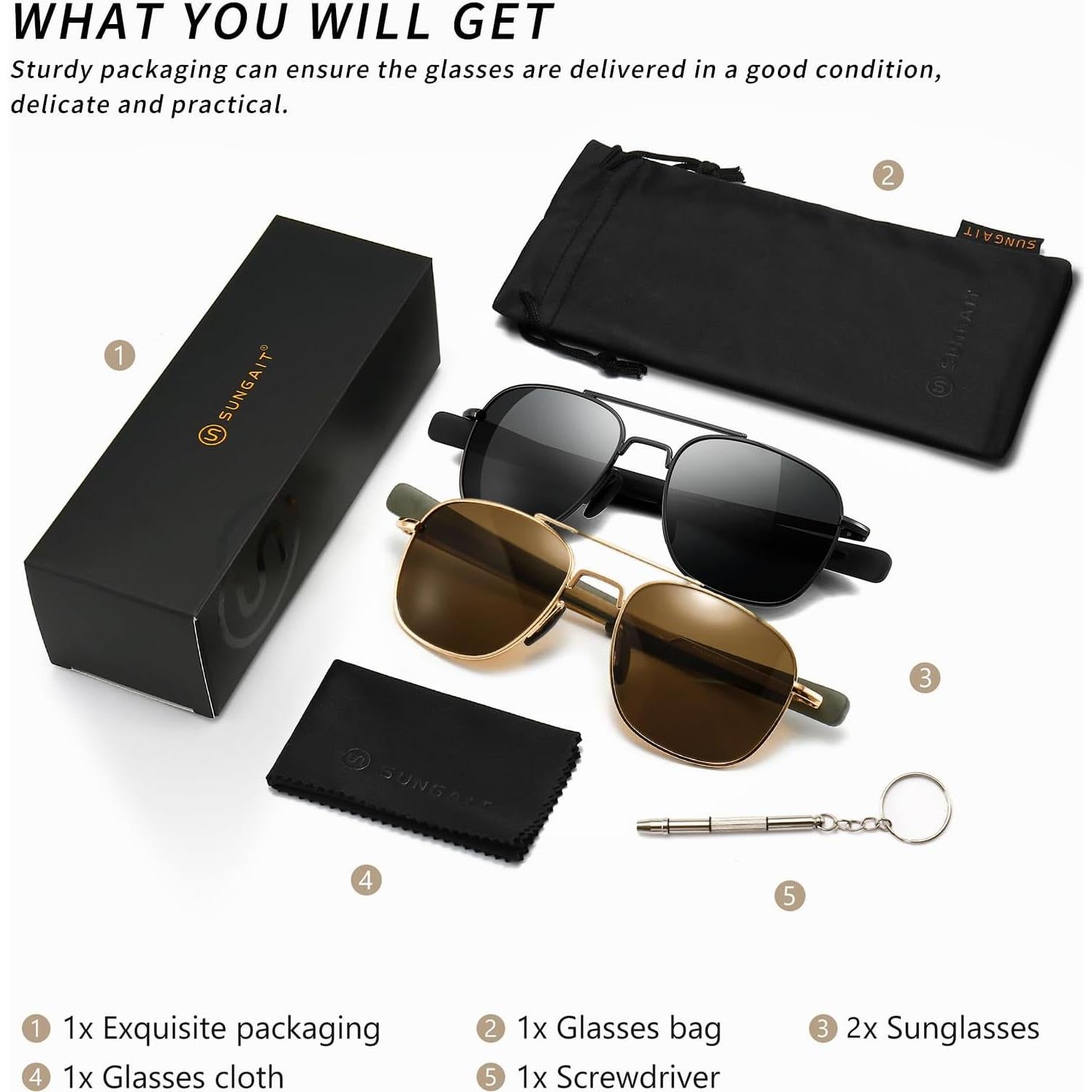 Gafas de sol piloto SUNGAIT polarizadas para hombres