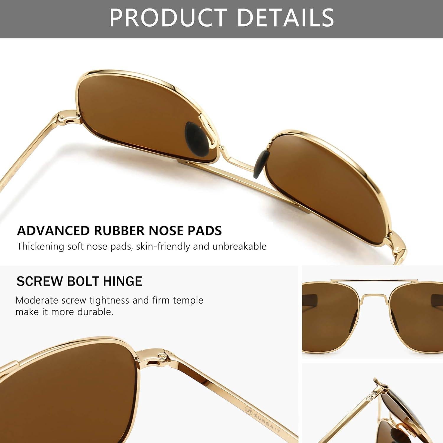 Gafas de sol piloto SUNGAIT con lentes polarizados HD