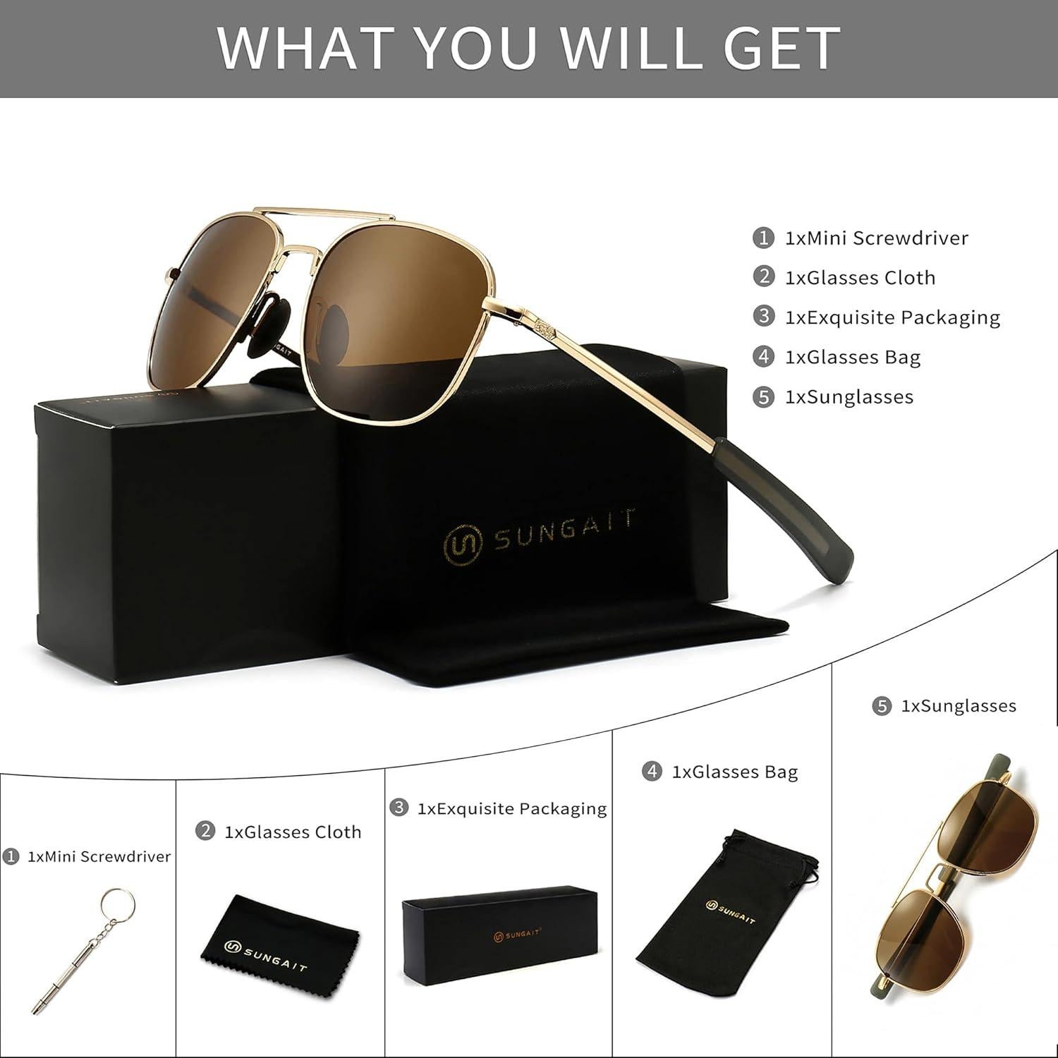 Gafas de sol piloto SUNGAIT con lentes polarizados HD