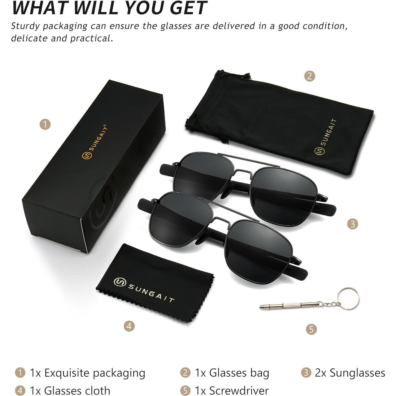 Gafas de sol piloto SUNGAIT polarizadas para hombres