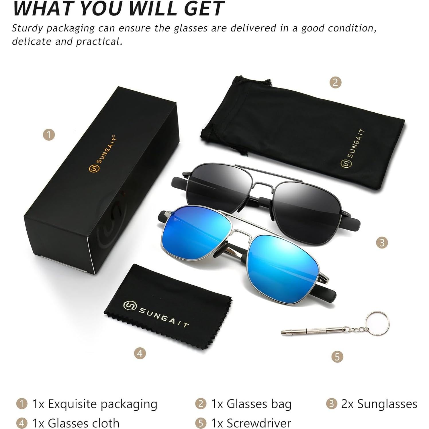 Gafas de Sol Piloto SUNGAIT con Lentes Polarizados y Patillas