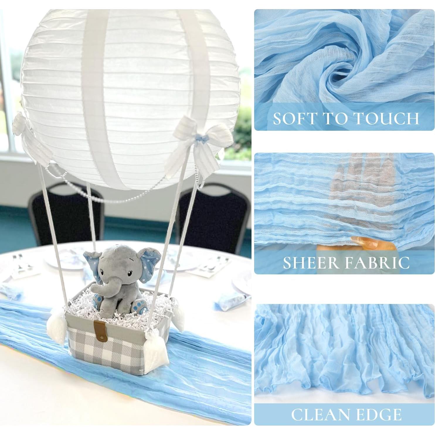 Camino de Mesa de Gasa de Queso Azul Bebé Boho - 3 Piezas 304.8 cm