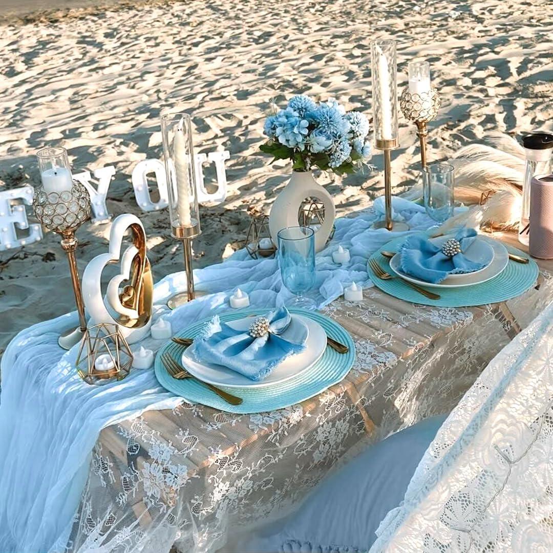 Camino de Mesa de Gasa de Queso Azul Bebé Boho - 3 Piezas 304.8 cm