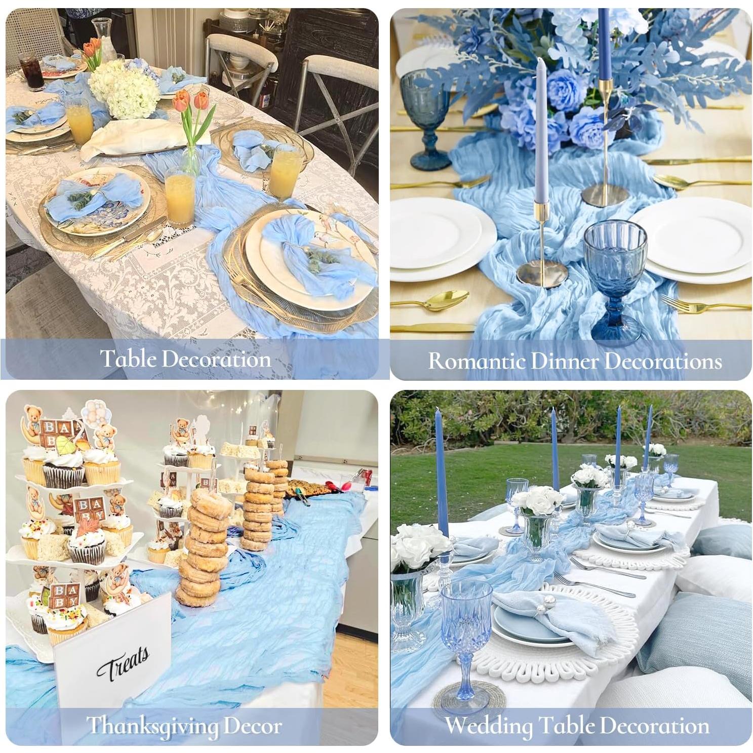 Camino de Mesa de Gasa de Queso Azul Bebé Boho - 3 Piezas 304.8 cm