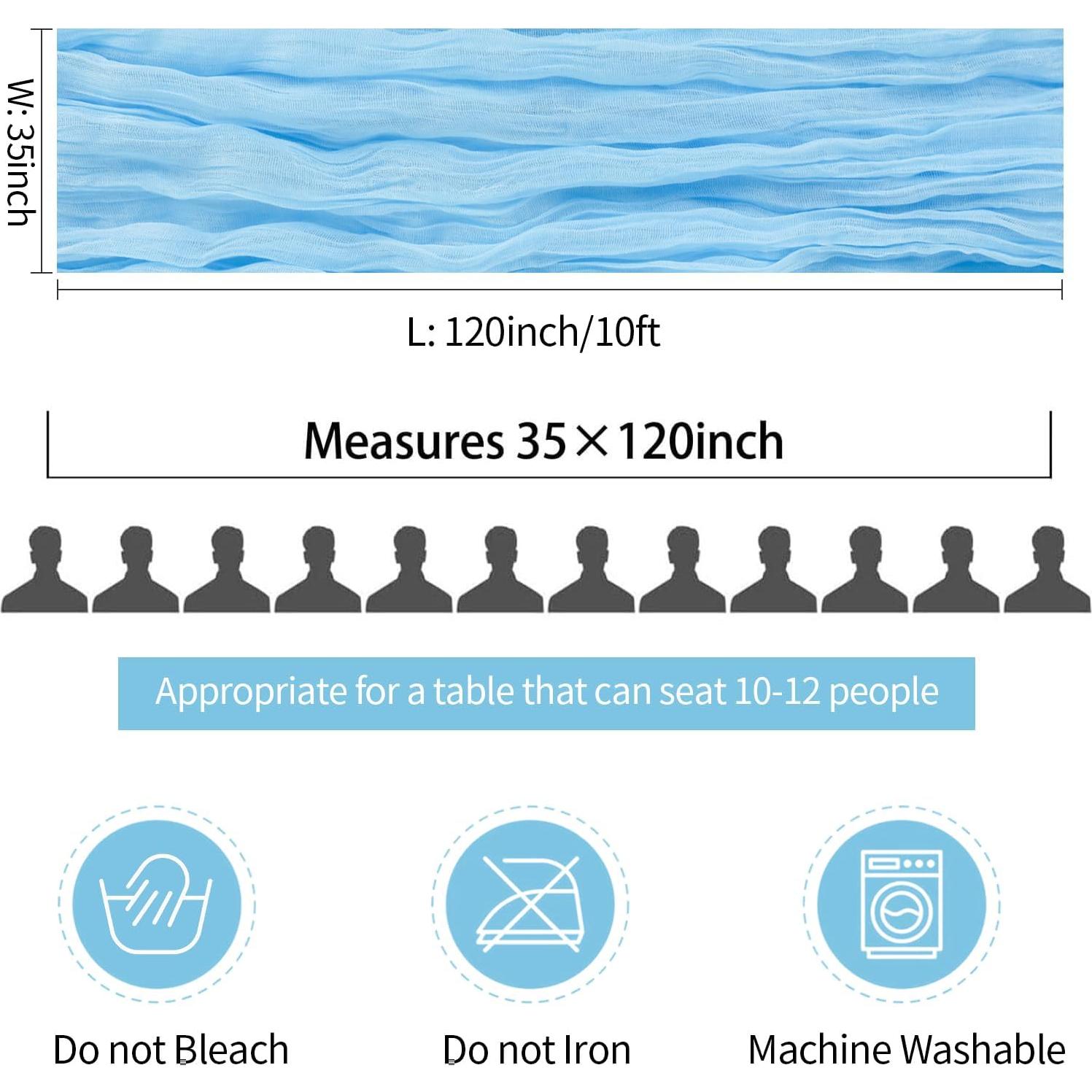 Camino de Mesa de Gasa de Queso Azul Bebé Boho - 3 Piezas 304.8 cm