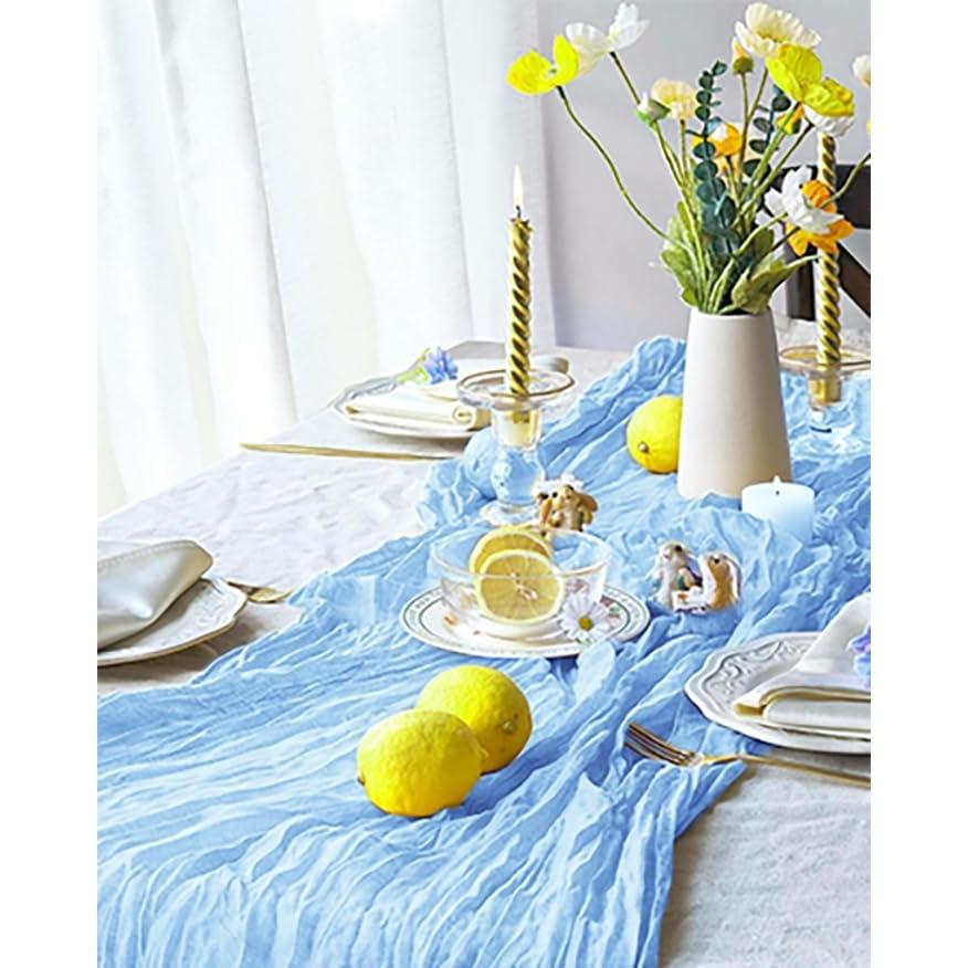 Camino de Mesa de Gasa de Queso Azul Bebé Boho - 3 Piezas 304.8 cm