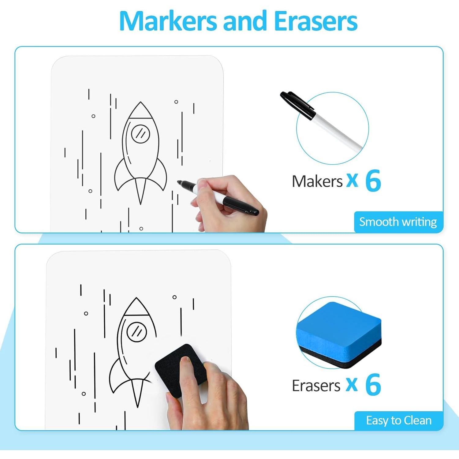 Tableros de Borrado en Seco PANDRI Paquete de 6 Doble Cara 31.75x22.86 cm
