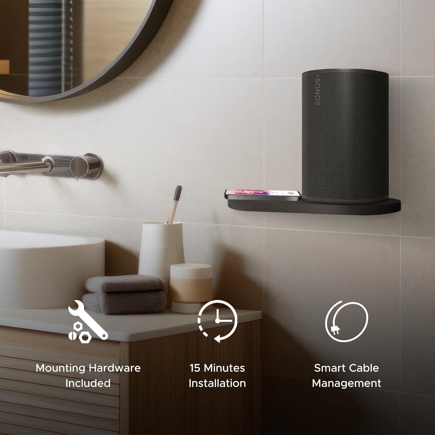 Soporte de Pared Soundbass para Altavoz Sonos ERA 100, Negro