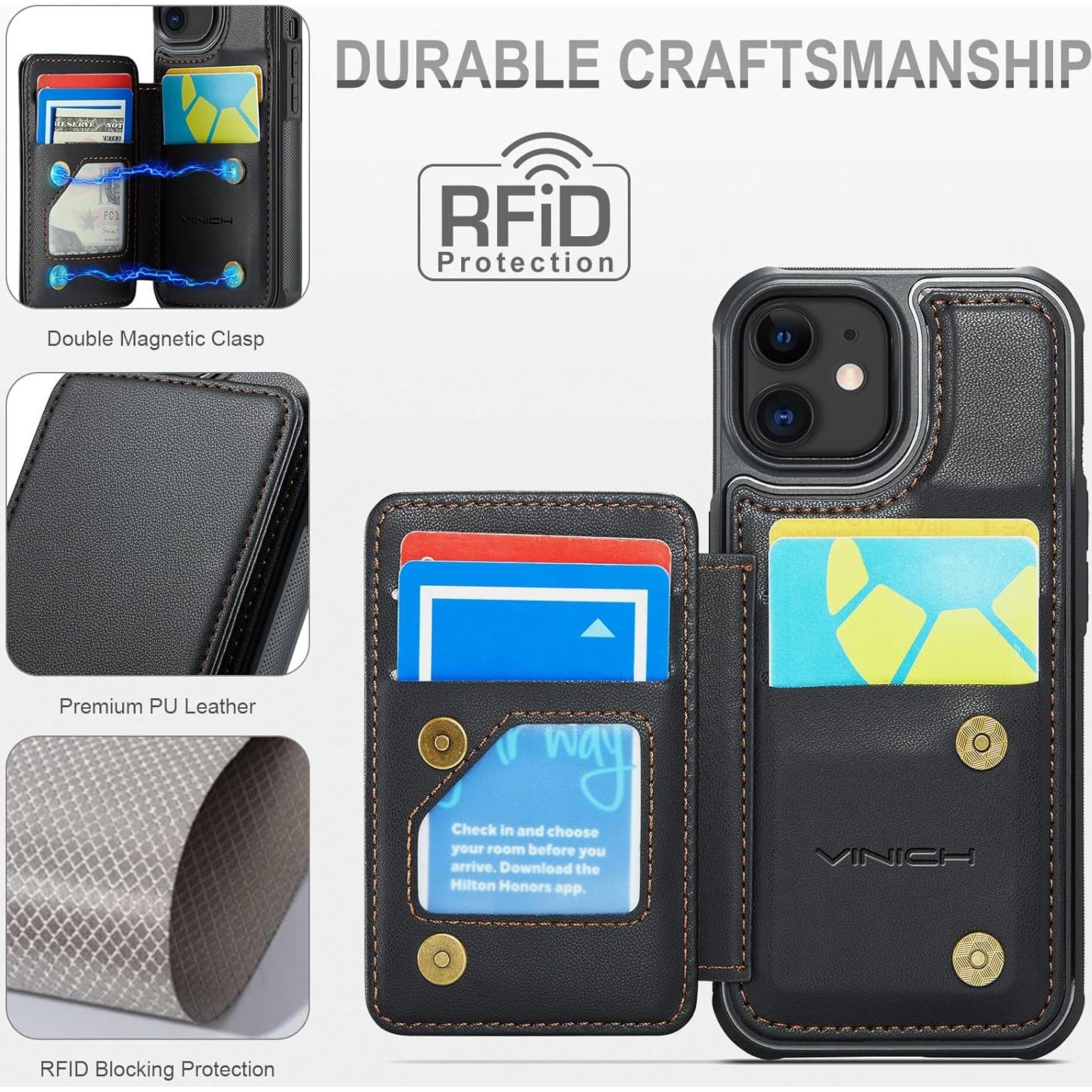 Funda de Cartera Vinich para iPhone 11 con Bloqueo RFID Negra