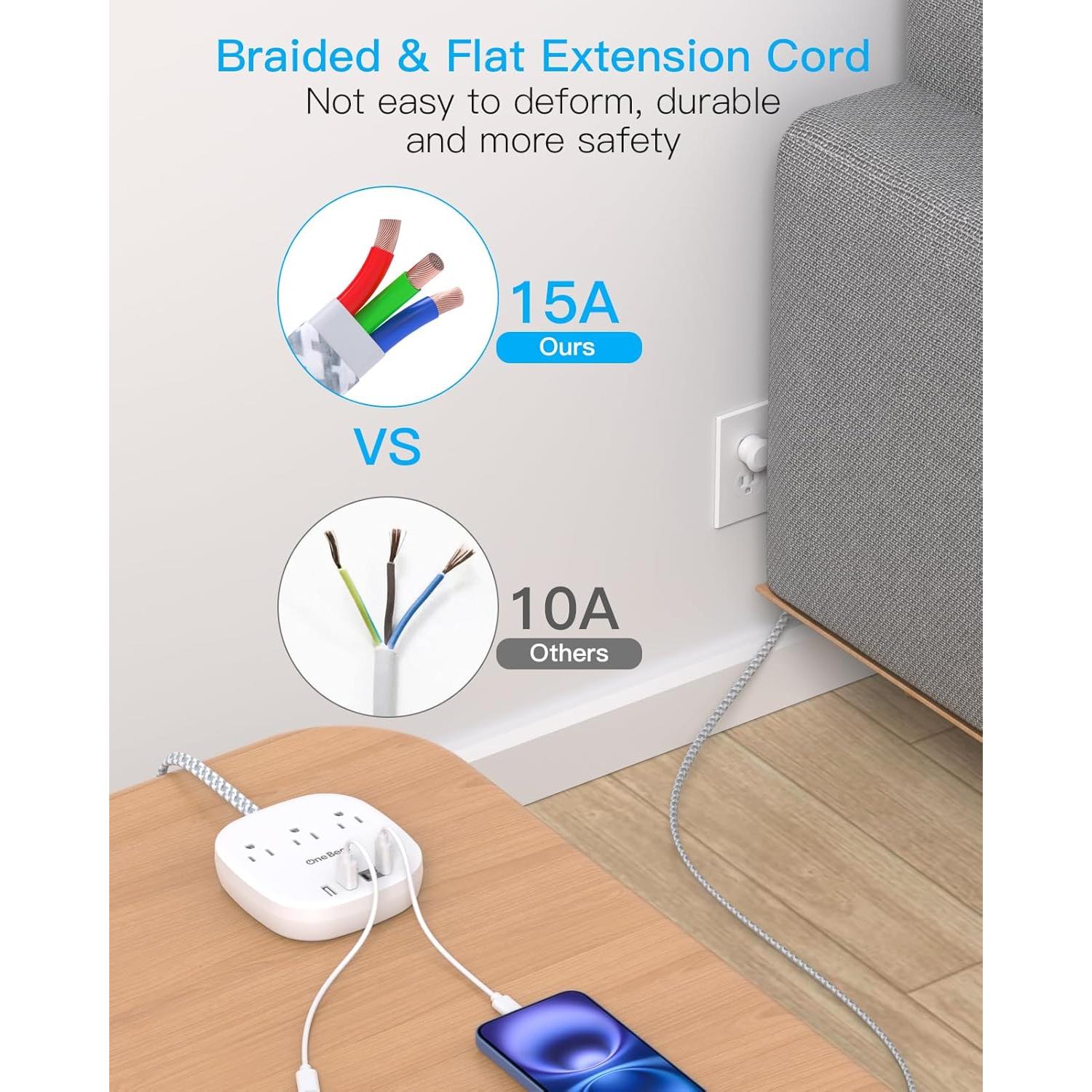 Regleta de Viaje One Beat con 3 Salidas y 4 Puertos USB