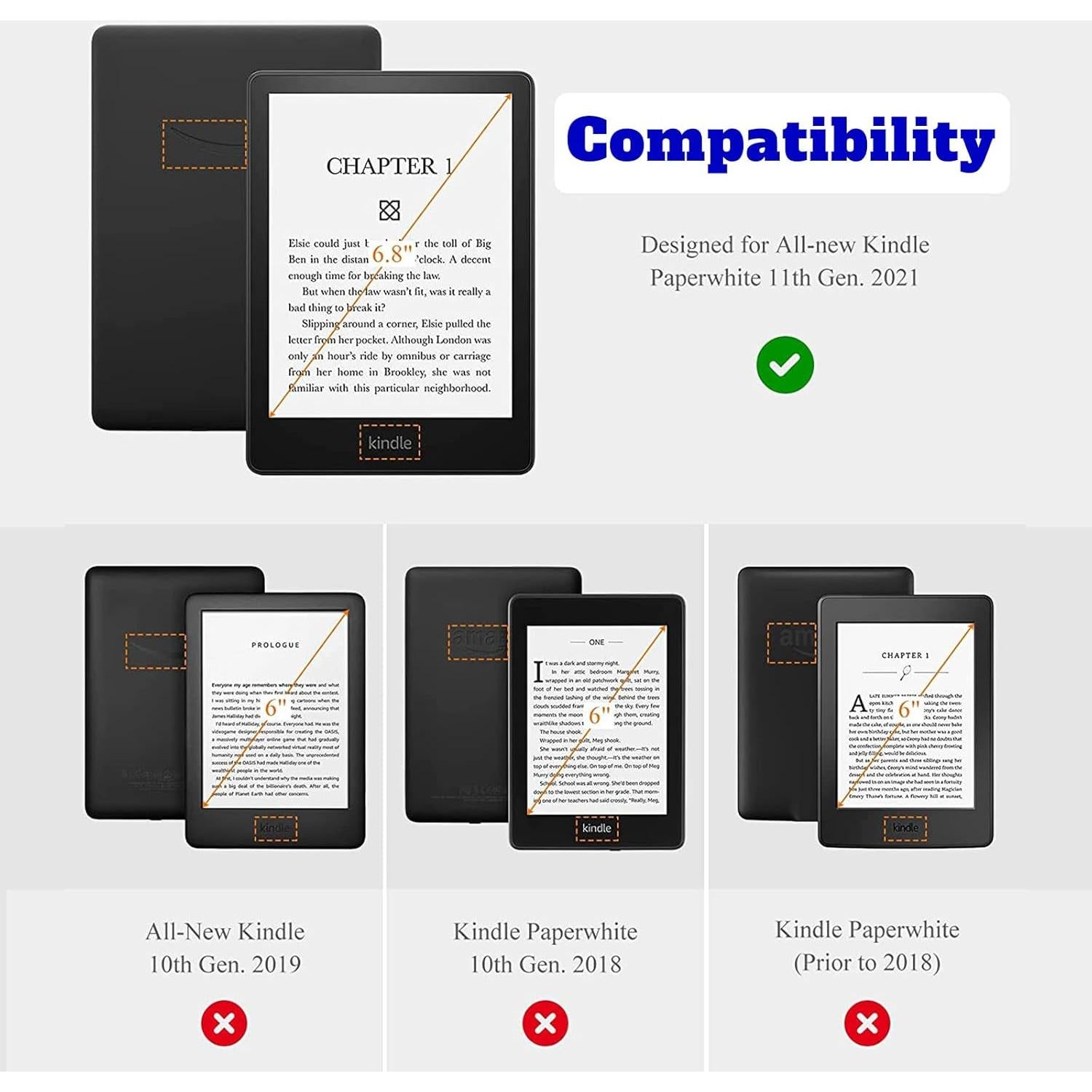 Case for Amazon 6.8" Kindle Paperwhite(11th Generation 2021 Release) 360 Degree Rotating Swivel Stand PU Leather Cover with Auto Wake Sleep, Aesthetic Butterfly Moon