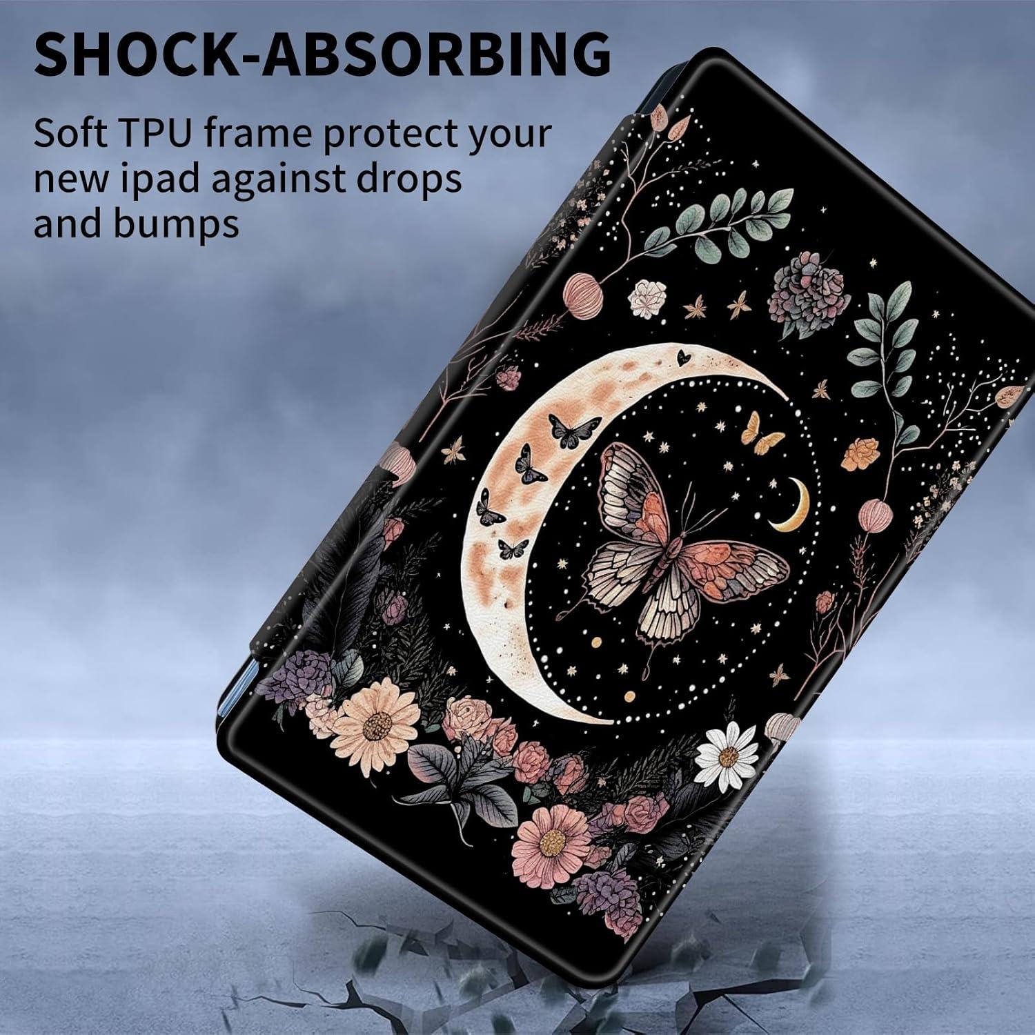 Case for Amazon 6.8" Kindle Paperwhite(11th Generation 2021 Release) 360 Degree Rotating Swivel Stand PU Leather Cover with Auto Wake Sleep, Aesthetic Butterfly Moon