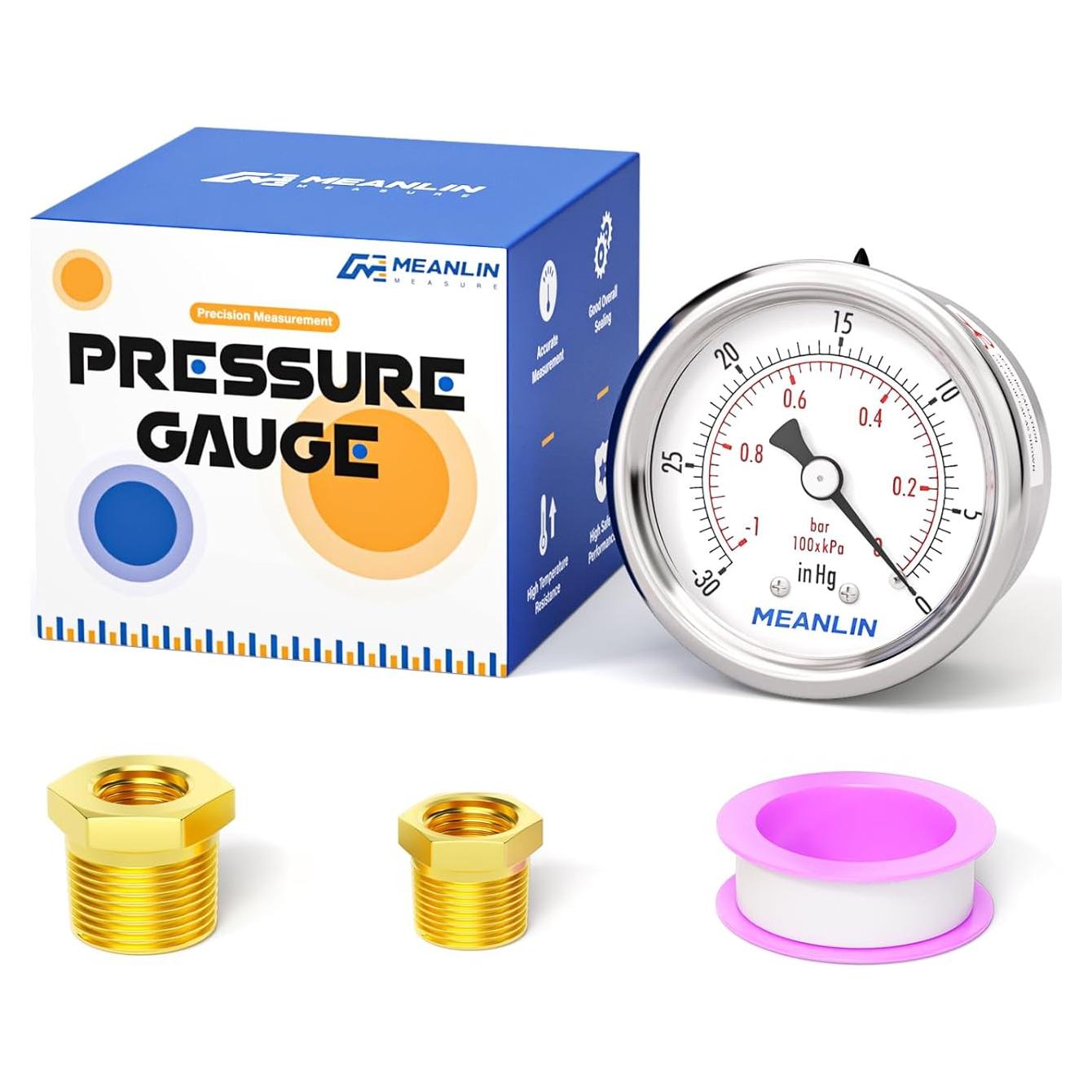 Manómetro de Vacío MEANLIN 1/8" NPT 2" Acero Inoxidable