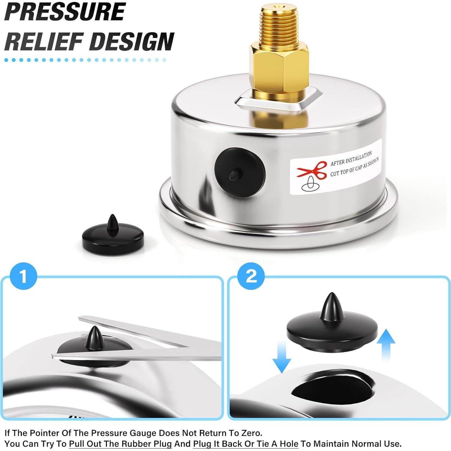 Manómetro de Vacío MEANLIN 1/8" NPT 2" Acero Inoxidable