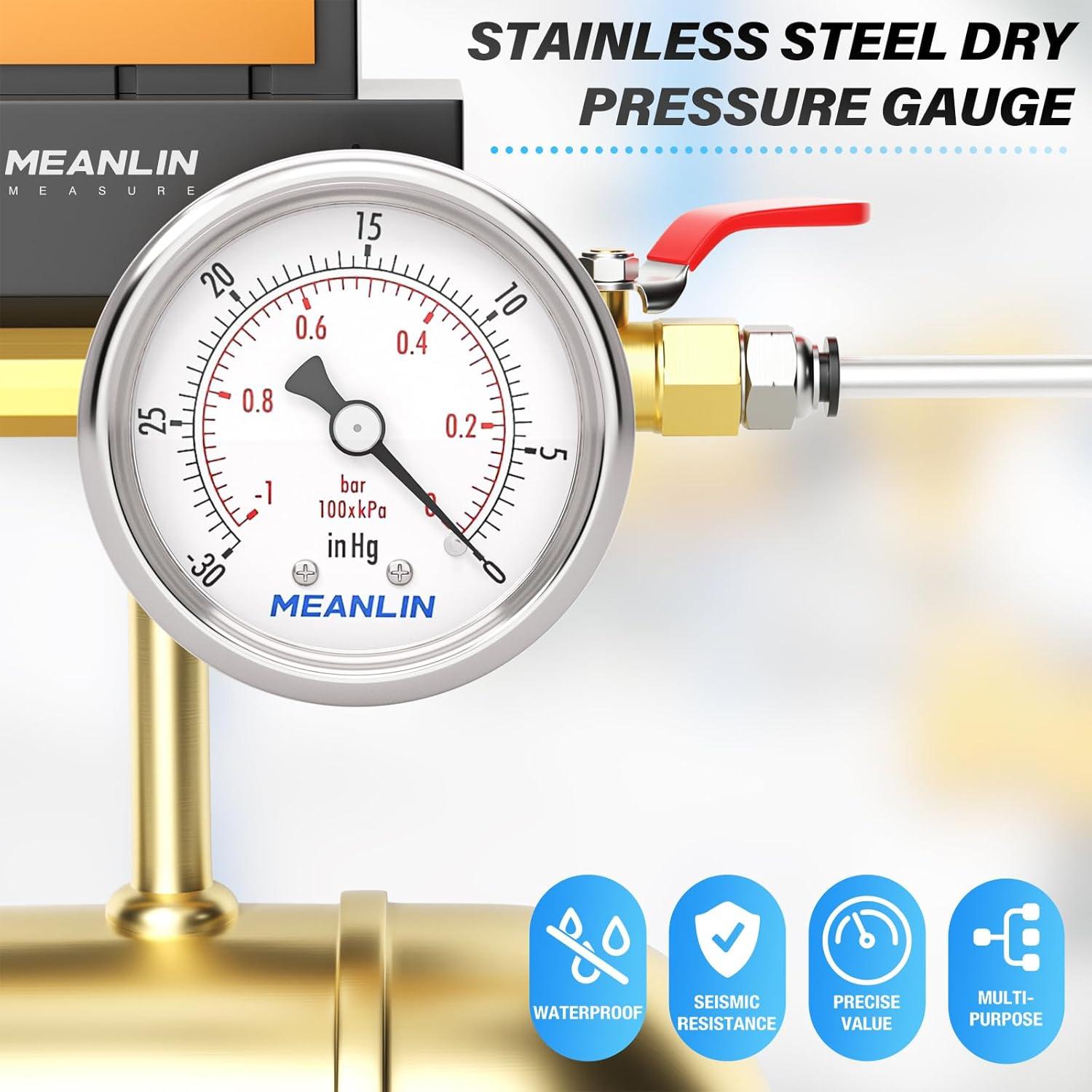 Manómetro de Vacío MEANLIN 1/8" NPT 2" Acero Inoxidable