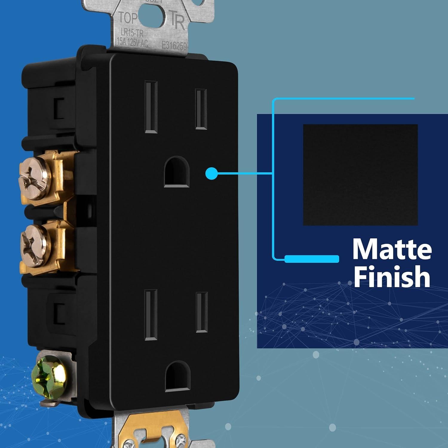 Receptáculo Decorador LIDER 15A Negro a Prueba de Niños