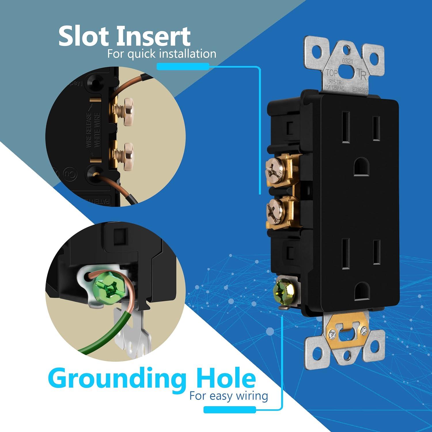 Receptáculo Decorador LIDER 15A Negro a Prueba de Niños