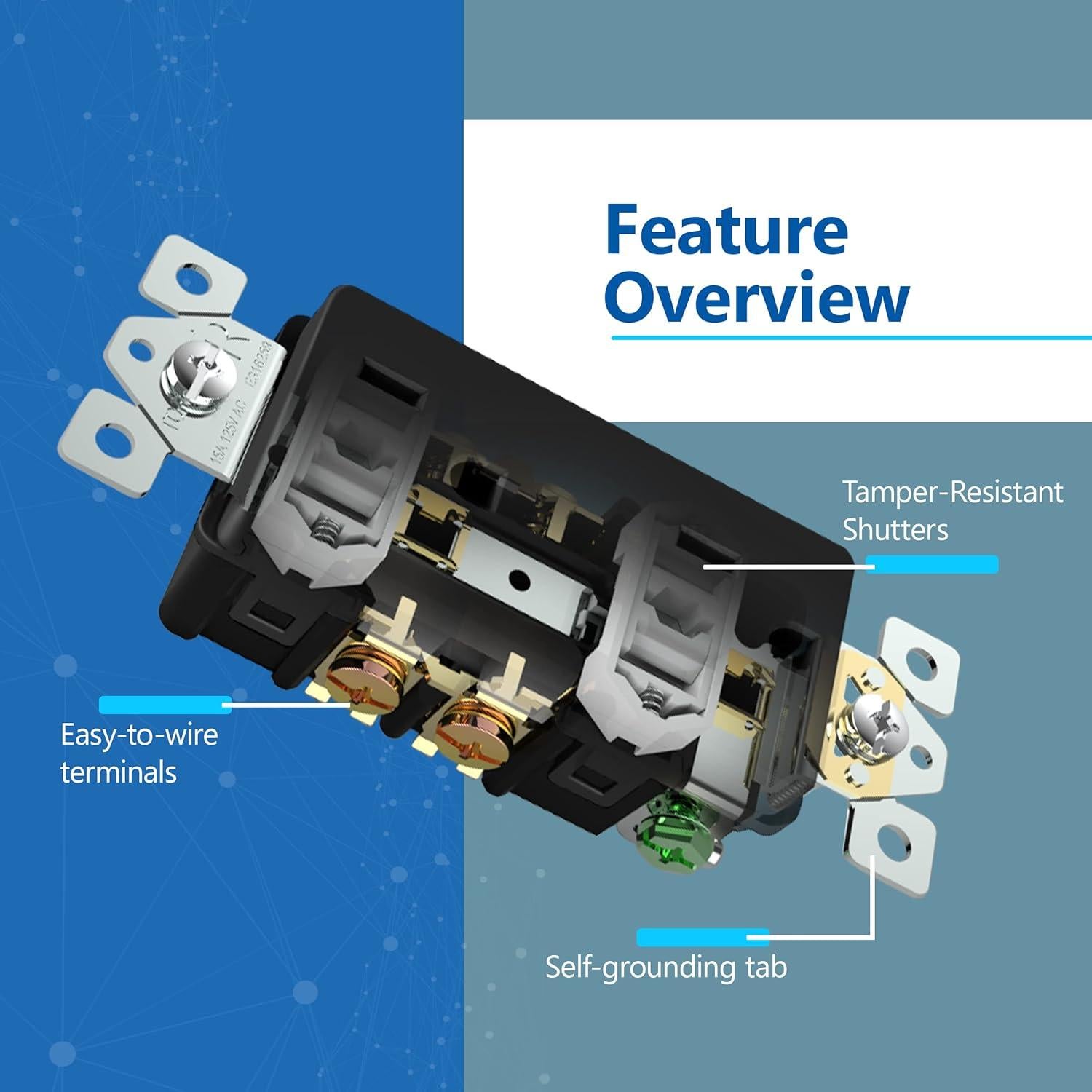 Receptáculo Decorador LIDER 15A Negro a Prueba de Niños