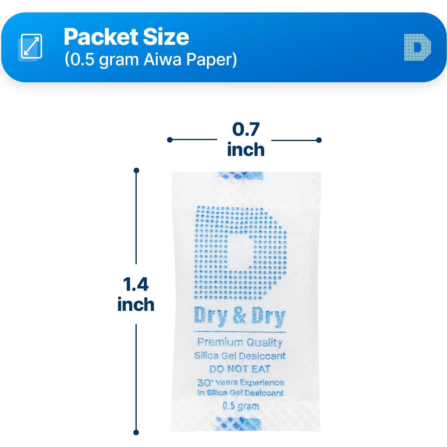 Paquetes de Gel Deshidratante de Silica L2K 0.5g - 100 Unidades