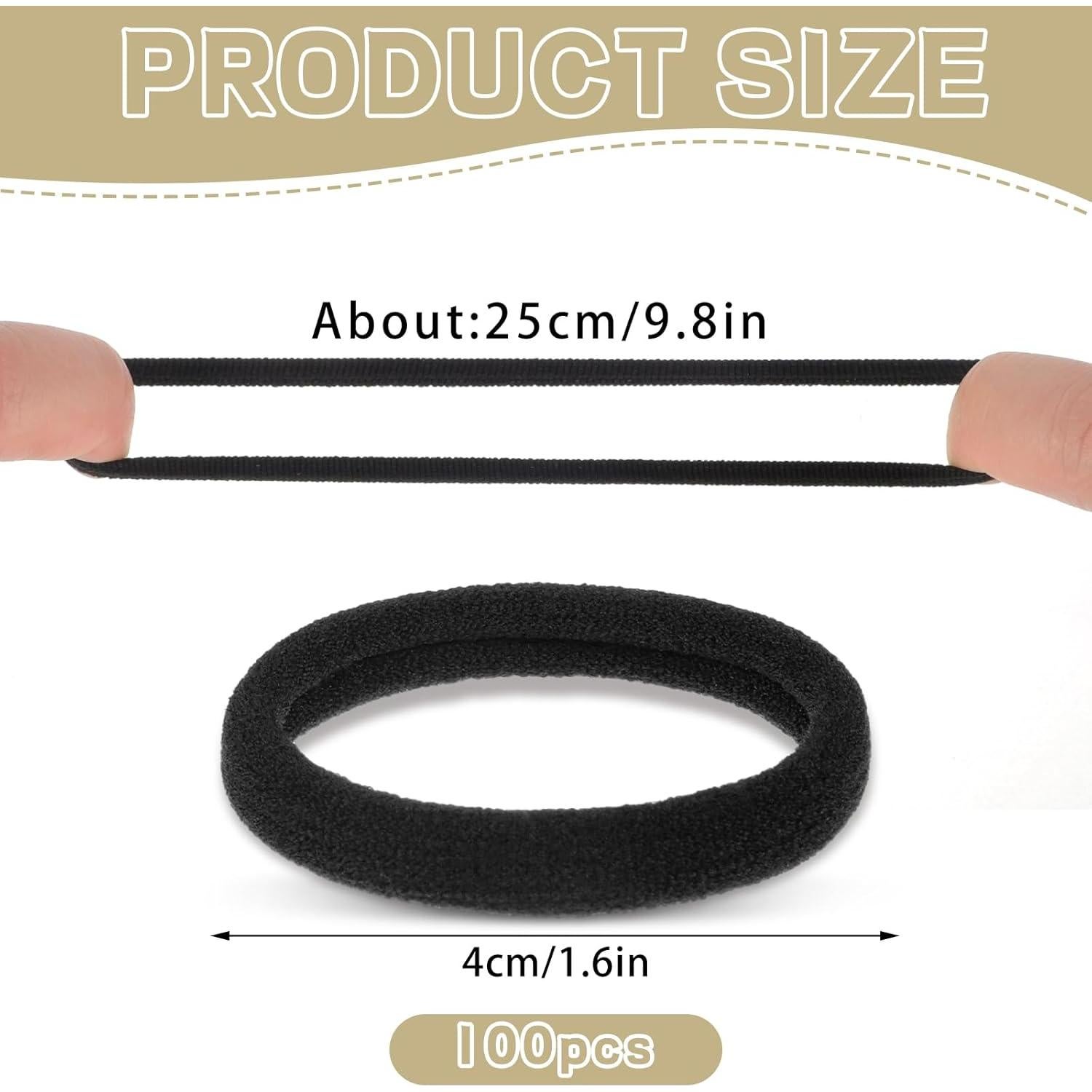 100 Gomas de Pelo Negras Sin Costura Obeoby 4.06 cm