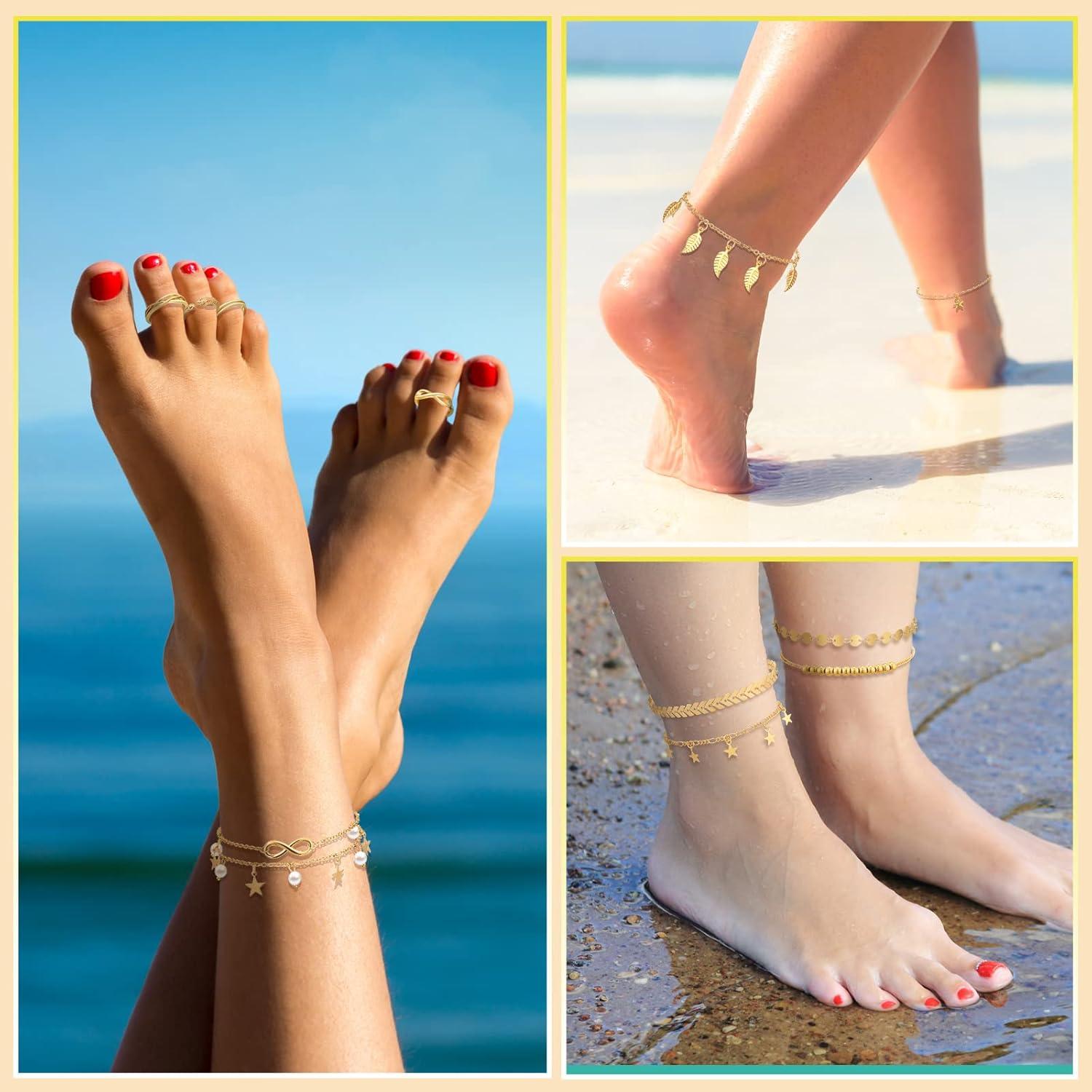 Set de 24 Piezas de Tobilleras y Anillos Oro Sasylvia