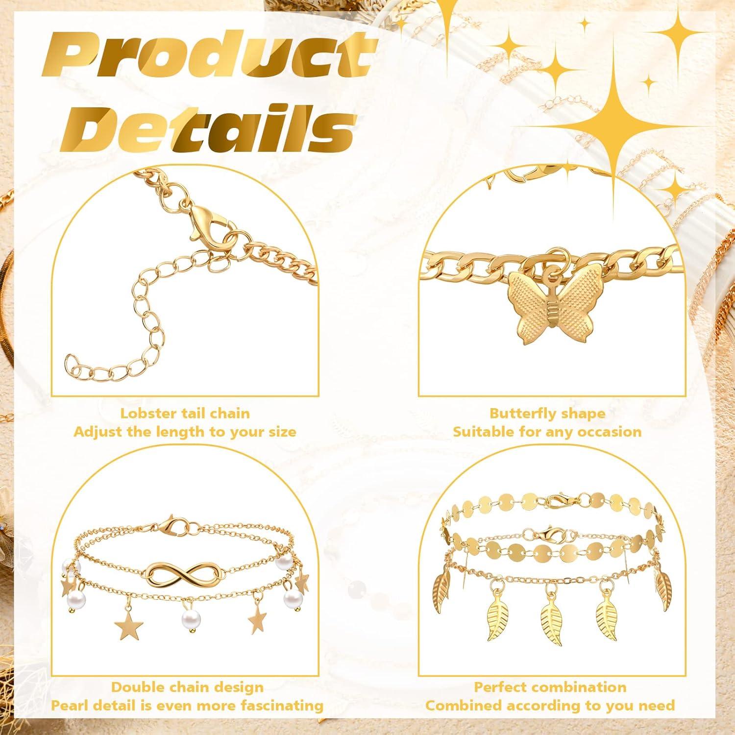 Set de 24 Piezas de Tobilleras y Anillos Oro Sasylvia