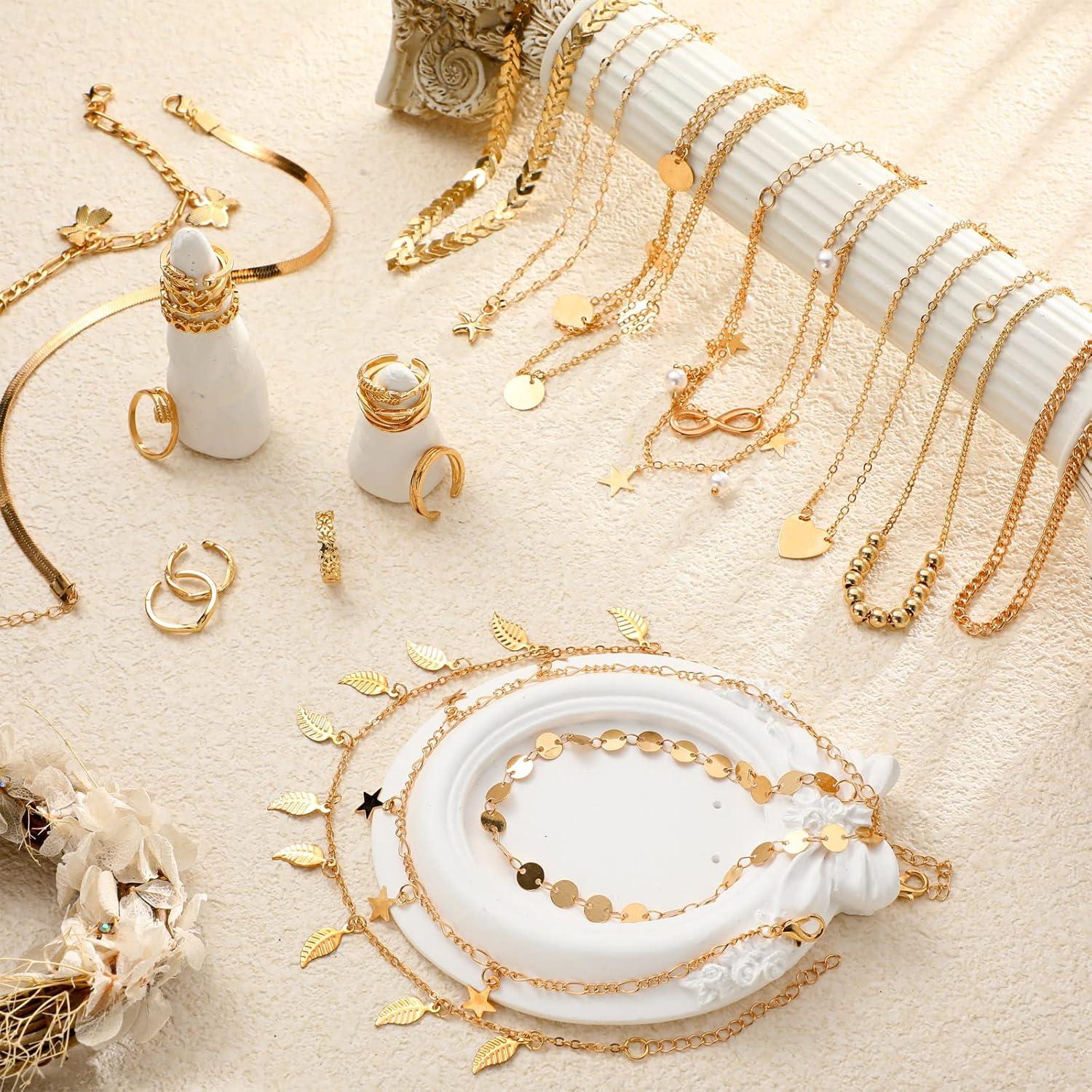 Set de 24 Piezas de Tobilleras y Anillos Oro Sasylvia