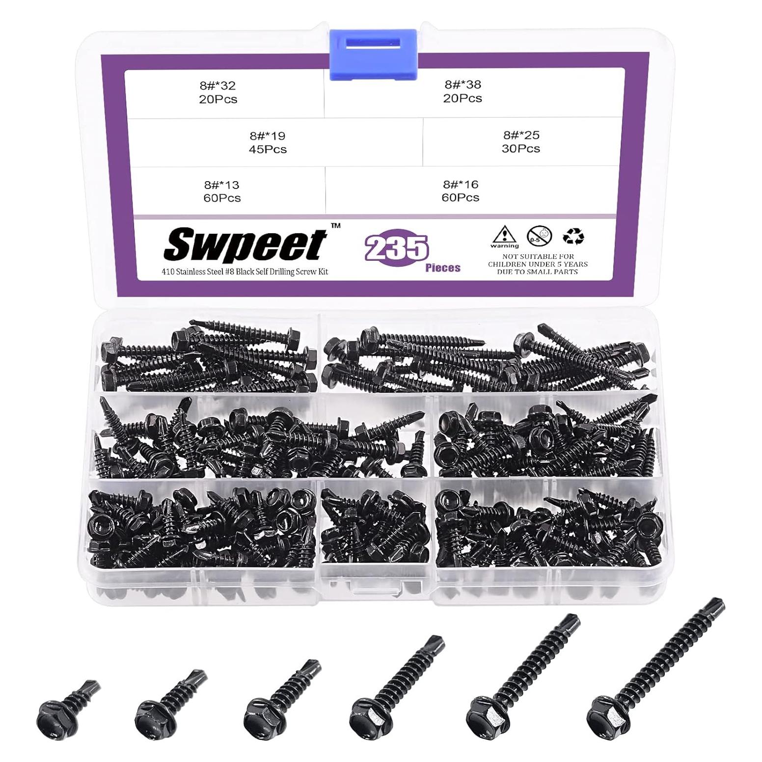 Kit de Tornillos Autoperforantes Swpeet Acero Inoxidable 410 235Pcs