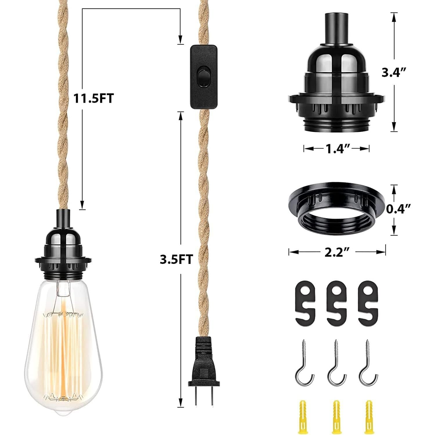Luz Colgante Industrial CAFULAM 4.57m Cuerda de Cáñamo