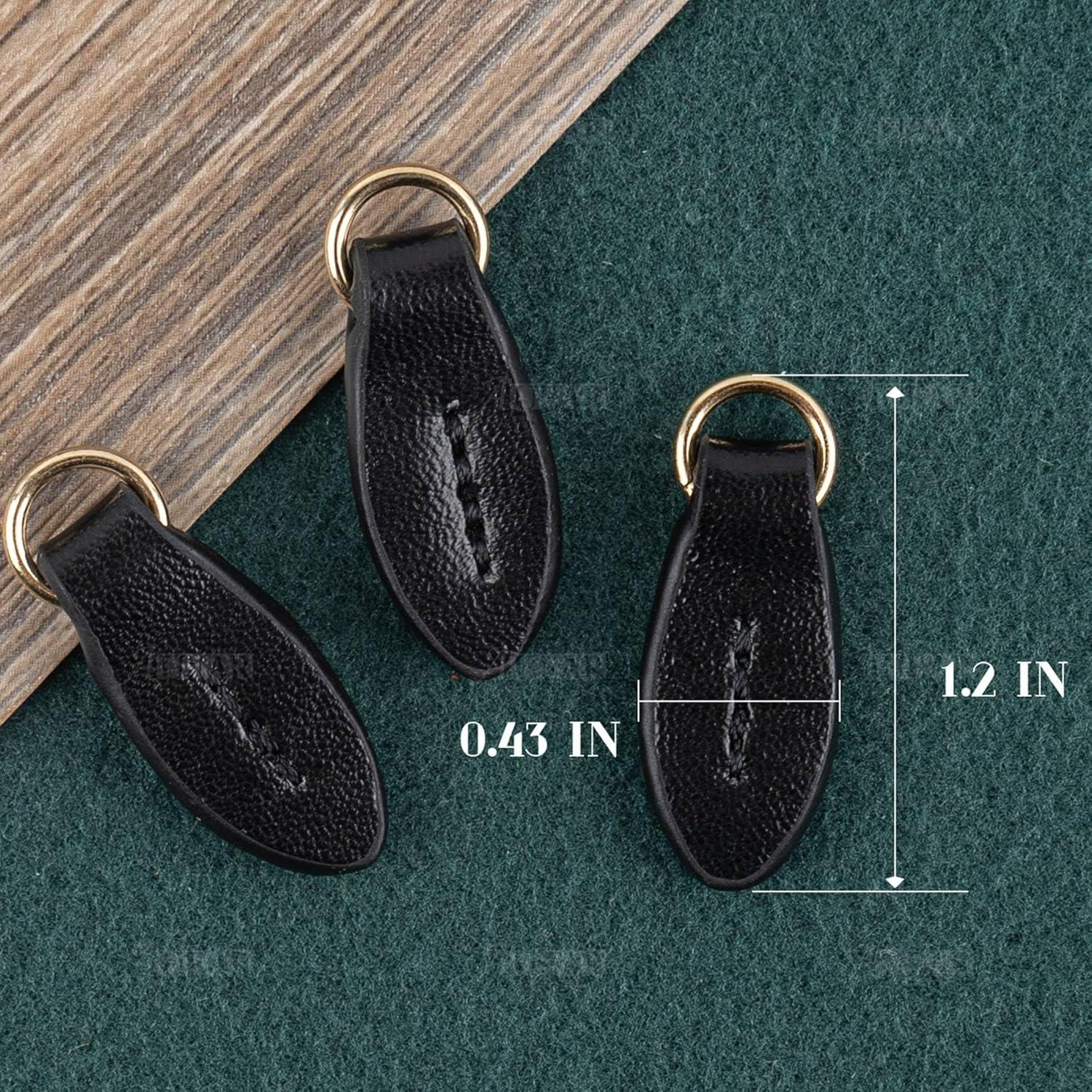 5 Tiradores de Zipper de Cuero Negro AUEAR en Forma de Hoja