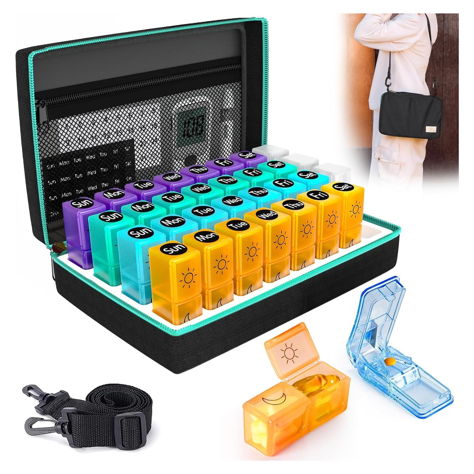 Organizador de Pastillas Mensual Yaklim AM PM con Cortador y Etiquetas