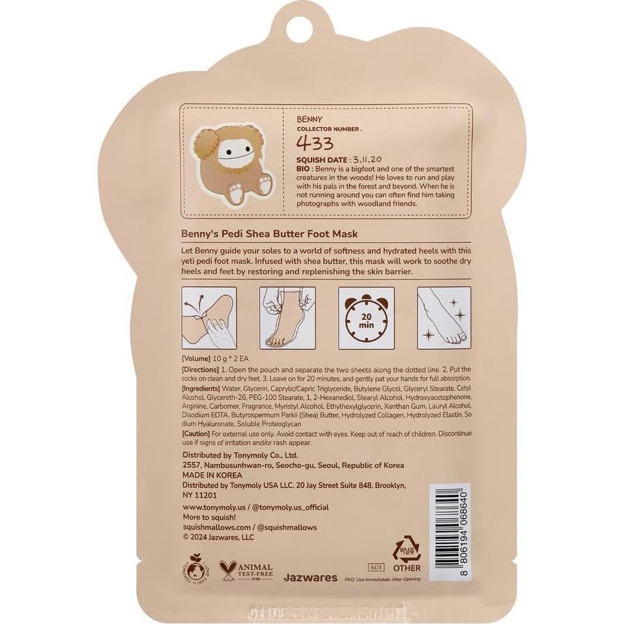 Mascarilla para Pies TONYMOLY x Squishmallows Benny - Set de 3