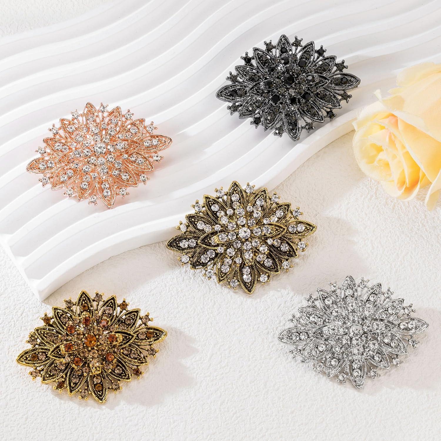 Broche de Cristal Rhinestone Vintage para Mujeres 6.35x4.32cm