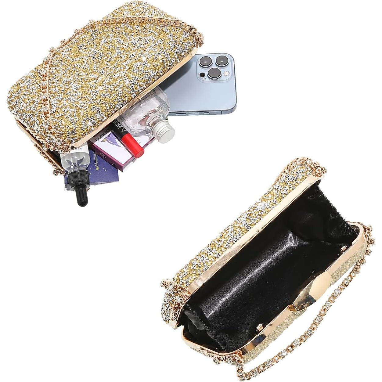 Bolso de mano de cristal YUHATRG con strass para mujer 21.5x6.5x15 cm