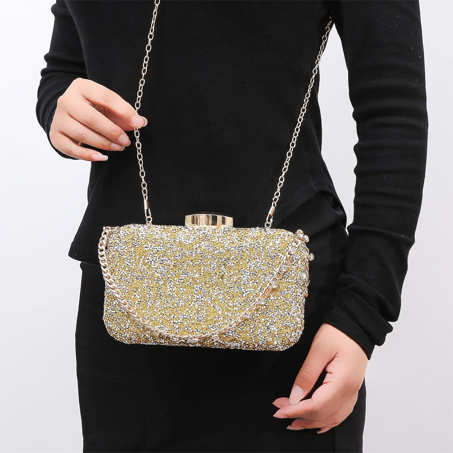 Bolso de mano de cristal YUHATRG con strass para mujer 21.5x6.5x15 cm